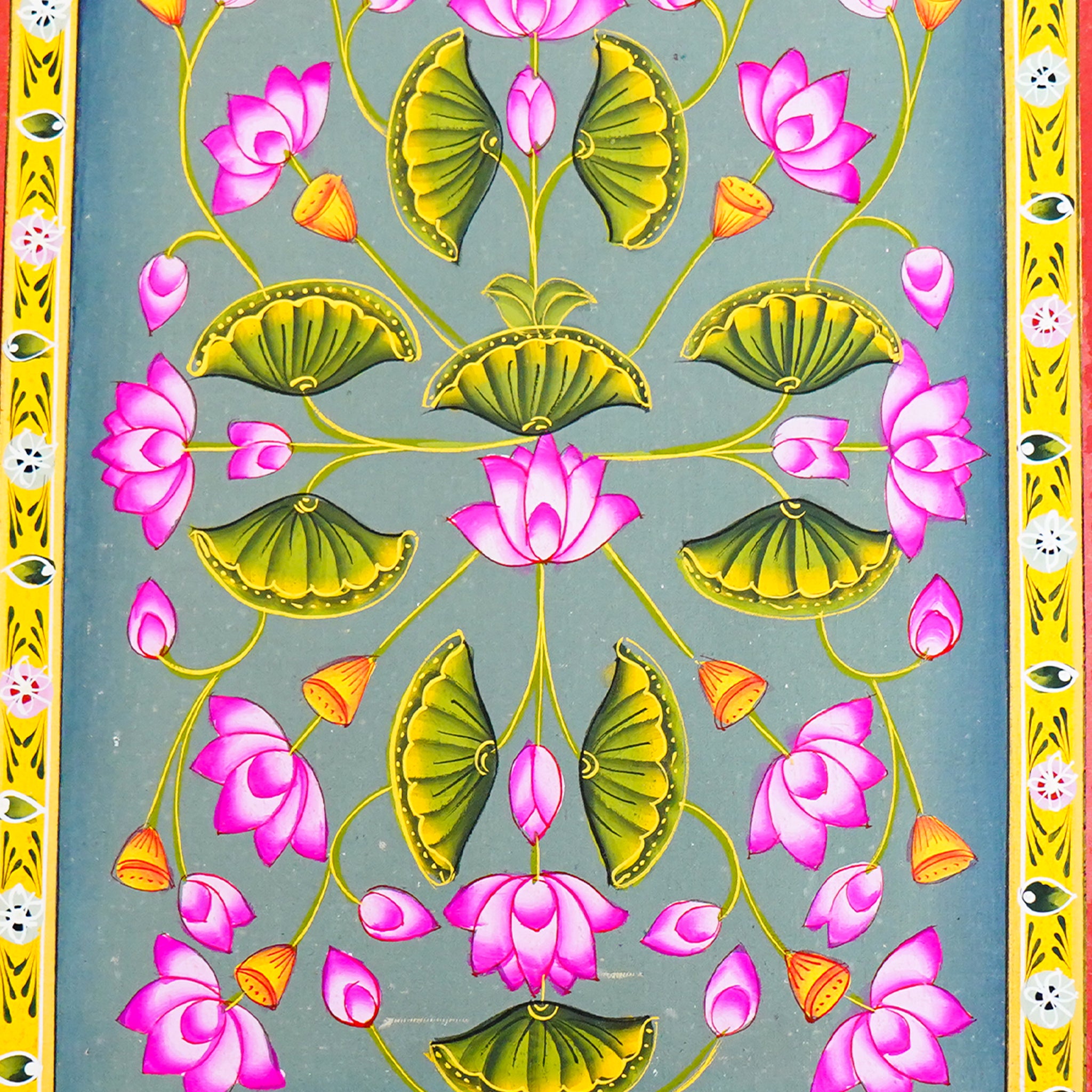 Hand Painted Lotus Jhal Pichwai  Painting Exquisite Floral Art Symbolizing Purity & Serenity