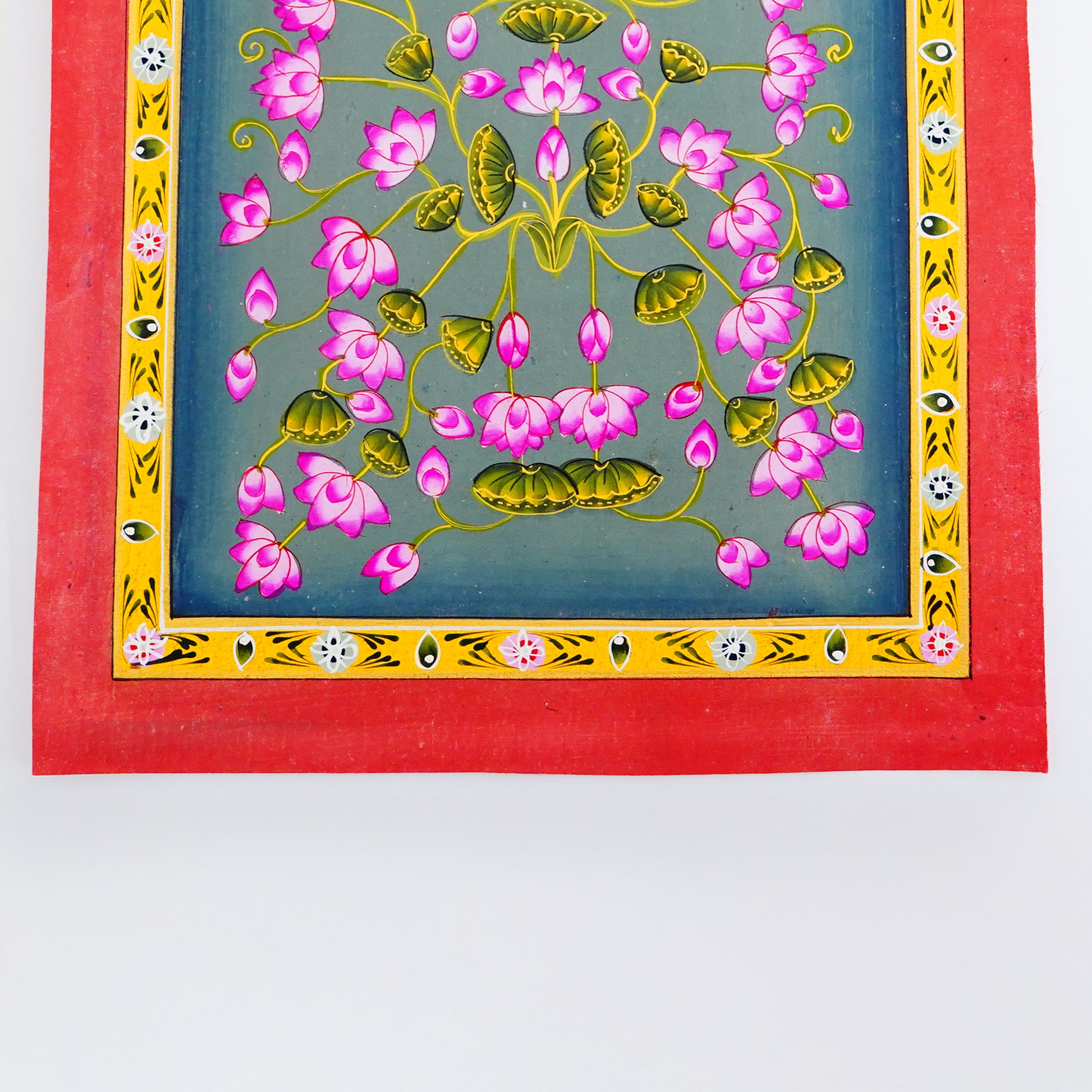 Hand Painted Lotus Jhal Exquisite Floral Art Symbolizing Purity & Serenity | Wall Decor