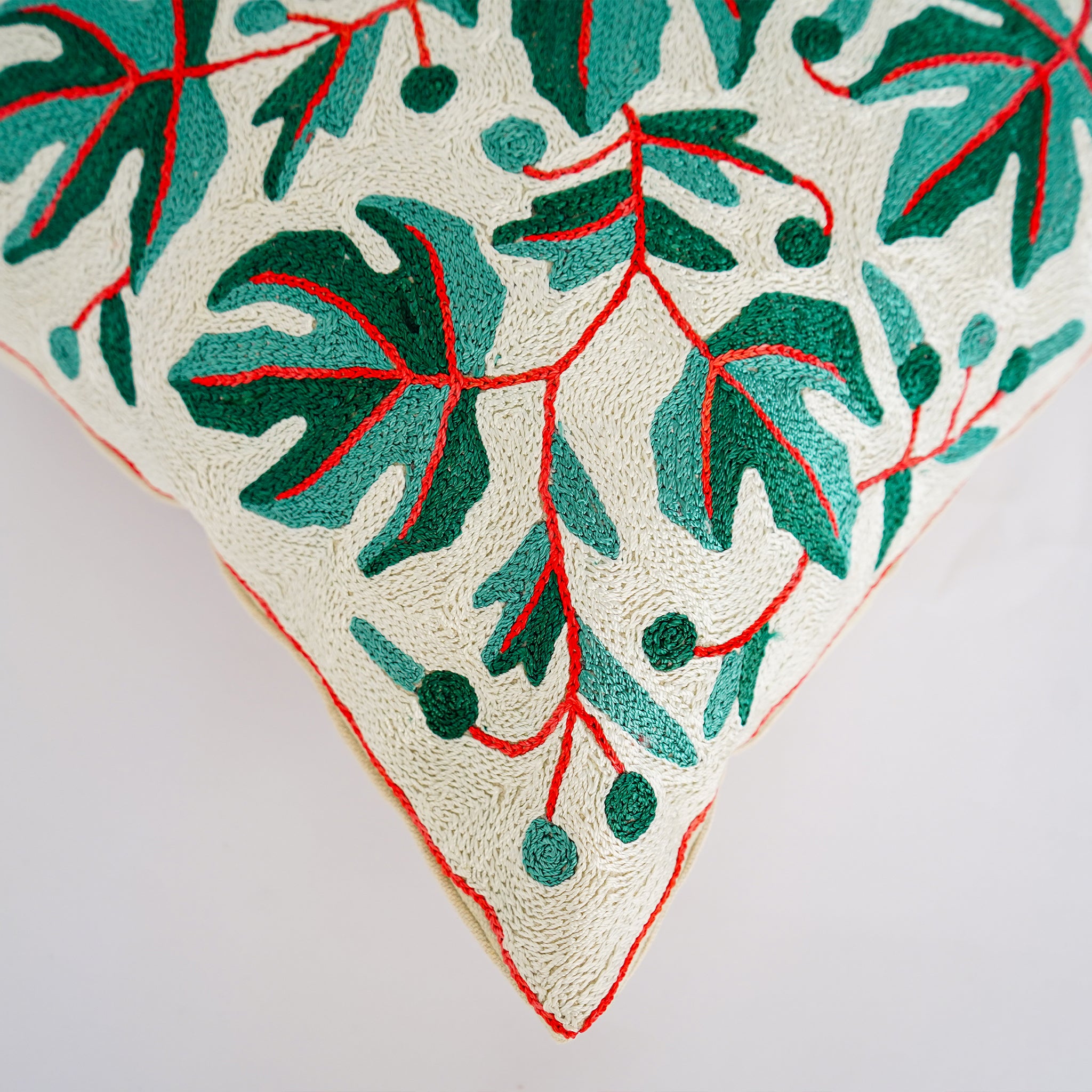 Handcrafted Kashida Embroidered Cushion Cover Chain Stitch Design(Set of 2)