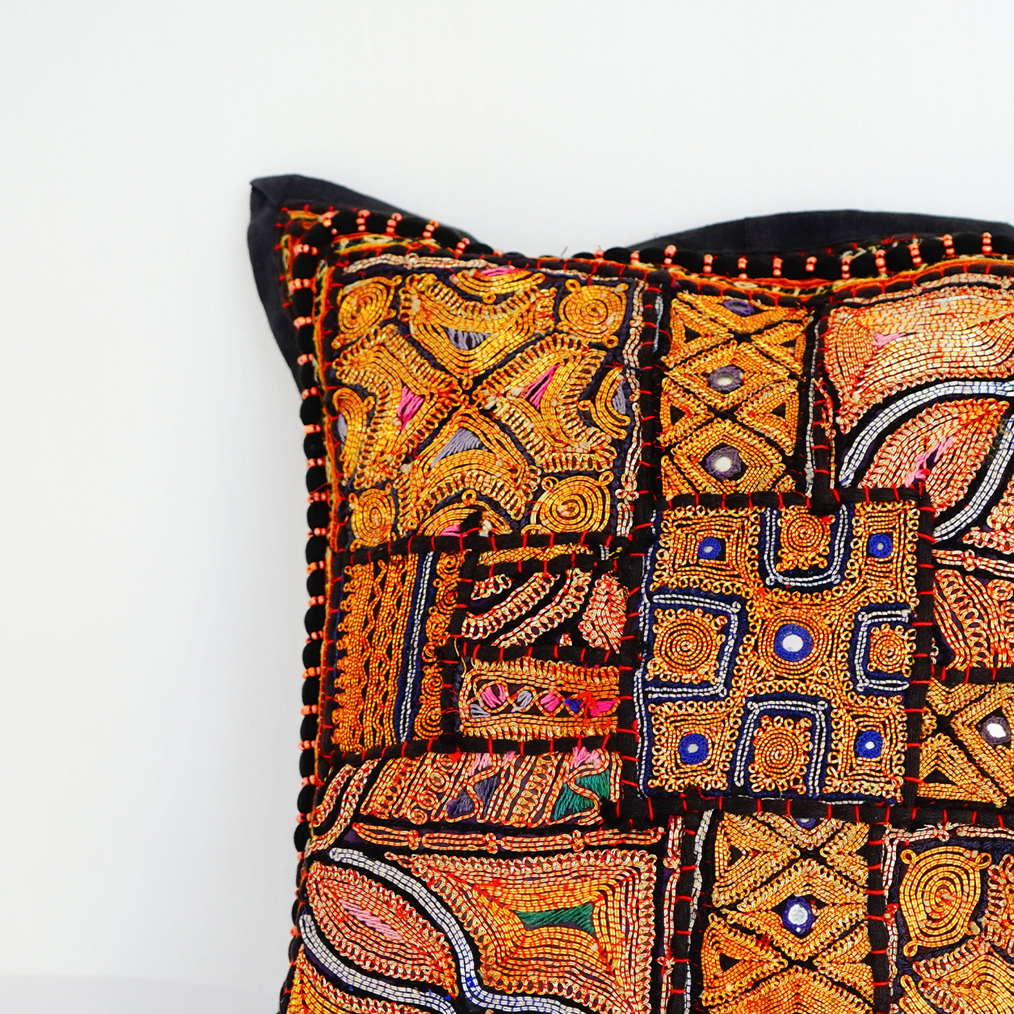 Handcrafted Banjara Embroidery Pillow Cover Vibrant Tribal Decor Piece