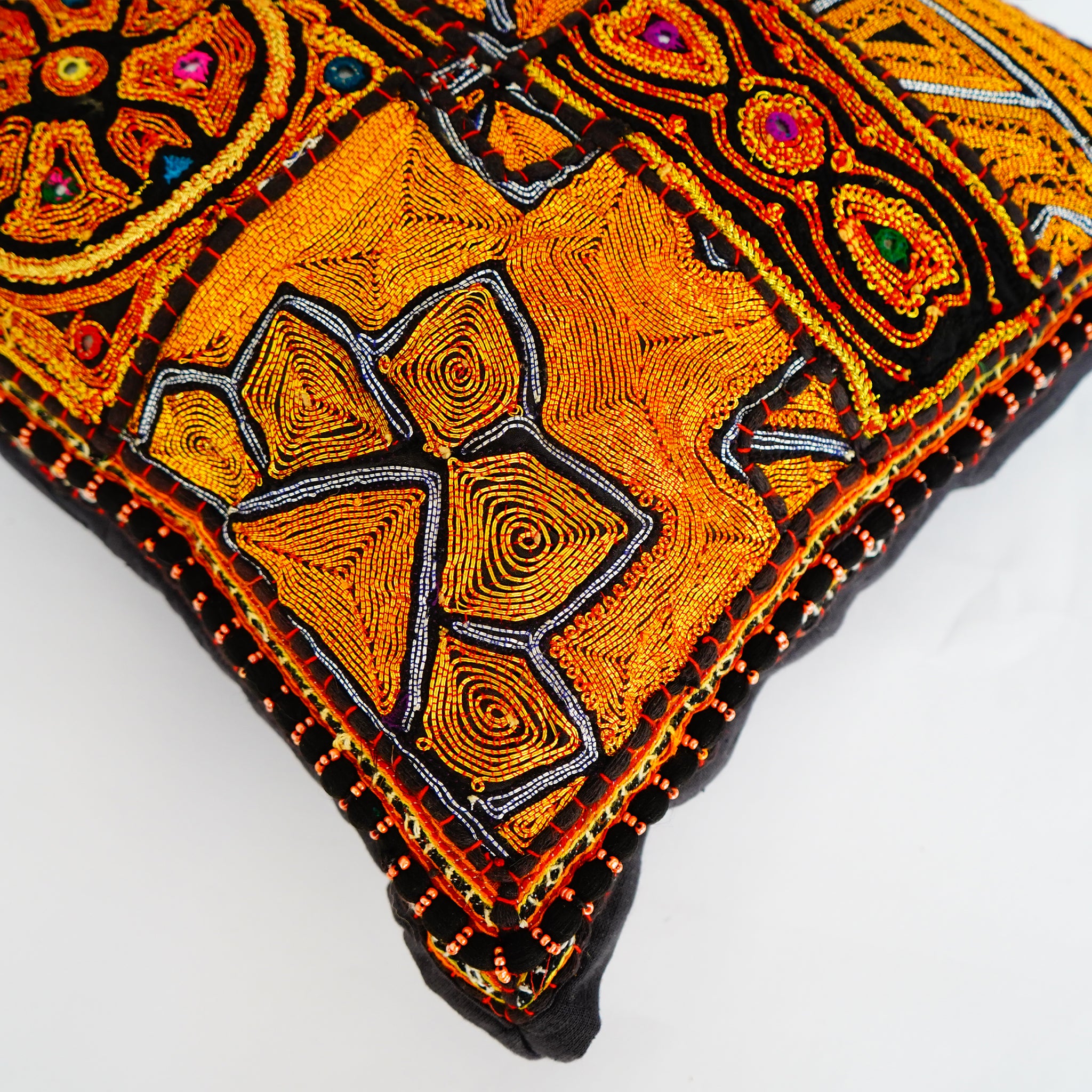 Handcrafted Rabari Embroidery Pillow Cover Geometric Patterns