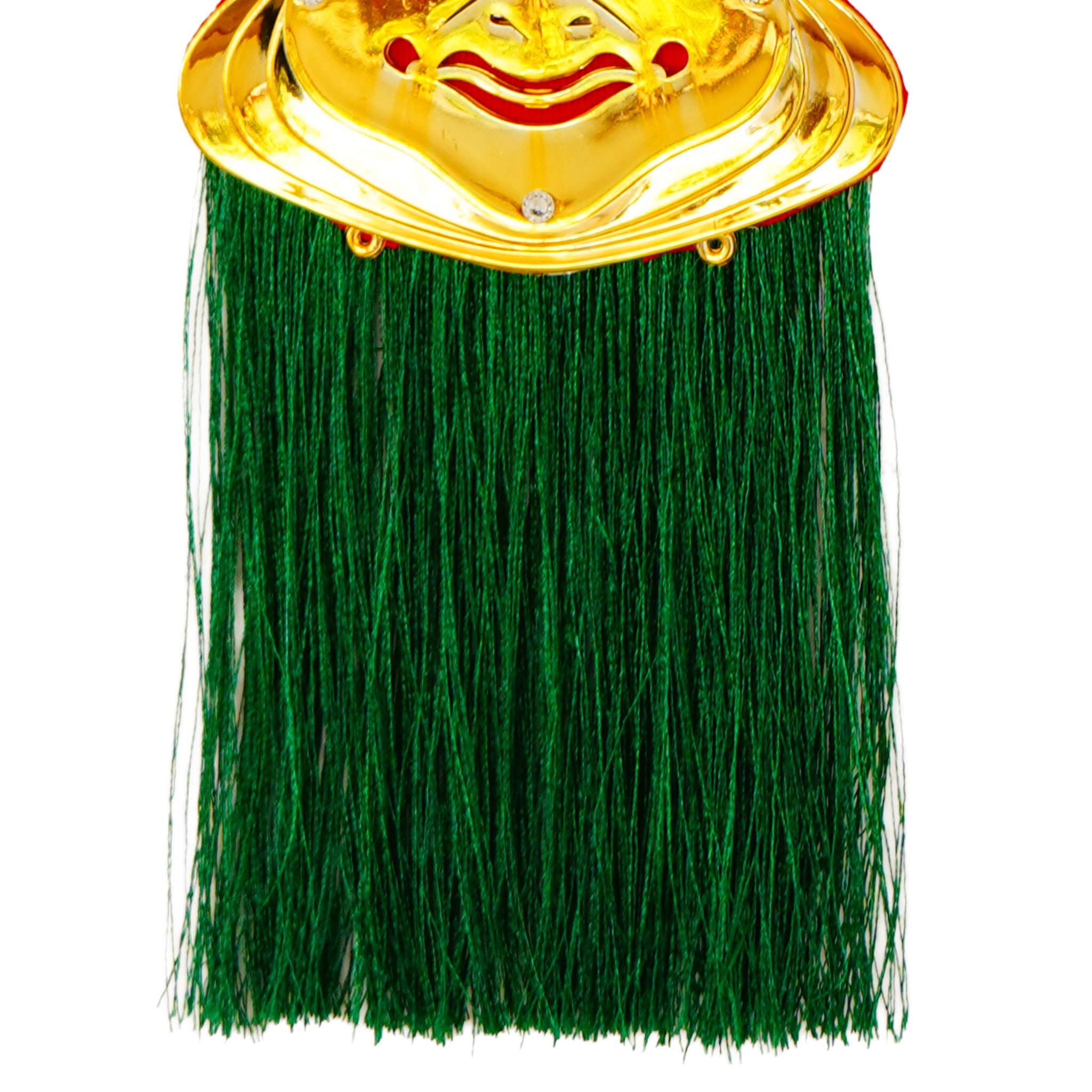 Kathakali Face Hanging with Green Tassels & Golden Embellishments Traditional Decorative Piece