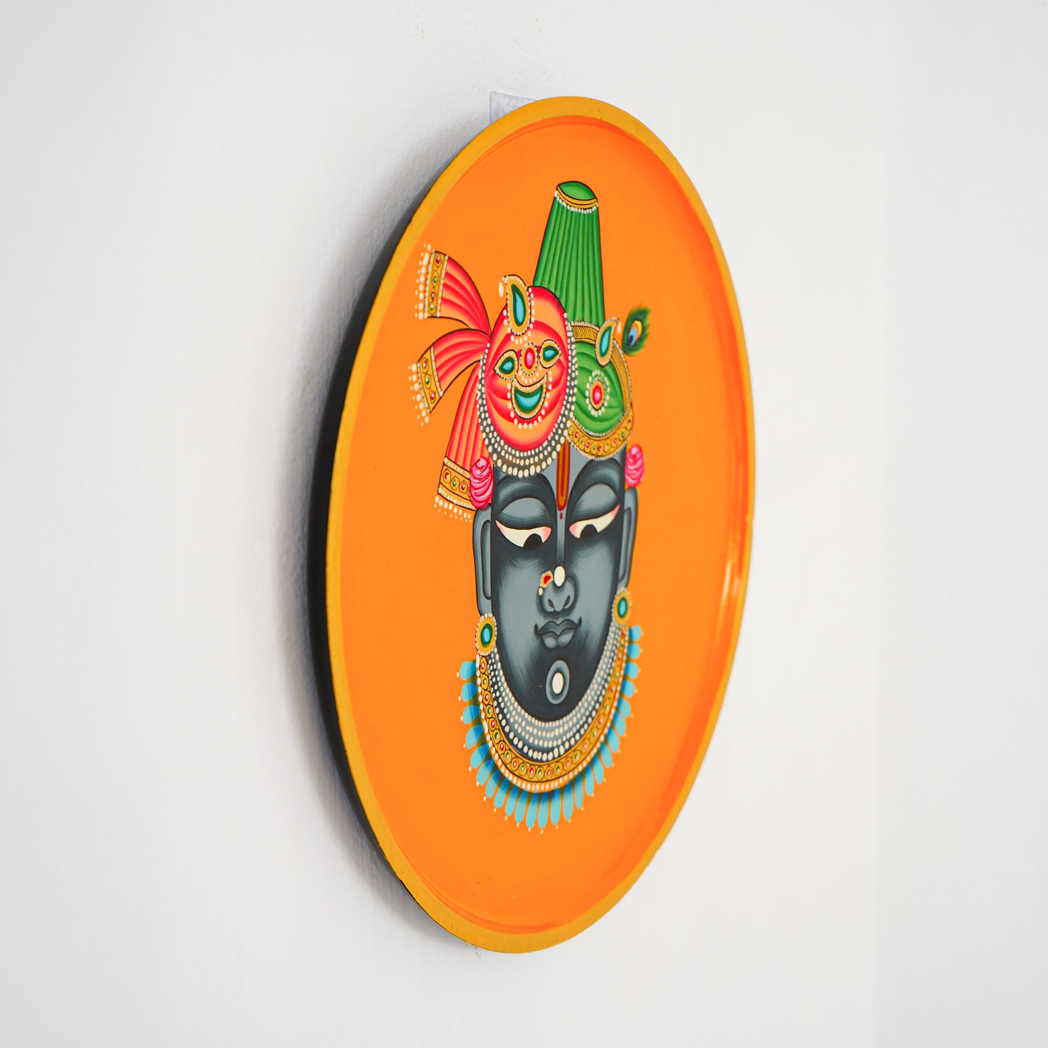 Hand-Painted Shrinathji Wall Plate Divine Art for Home & Worship - Orange