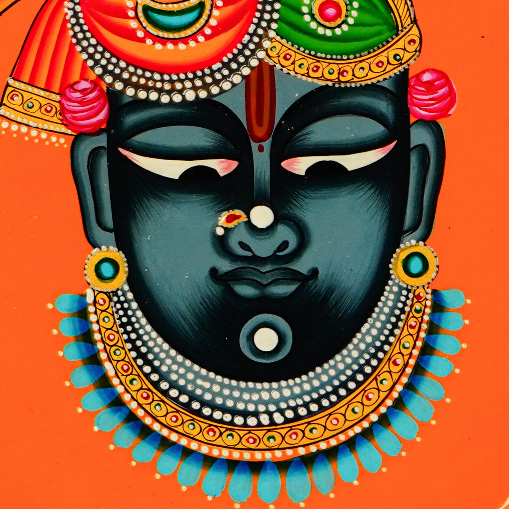 Hand-Painted Shrinathji Wall Plate Divine Art for Home & Worship - Orange