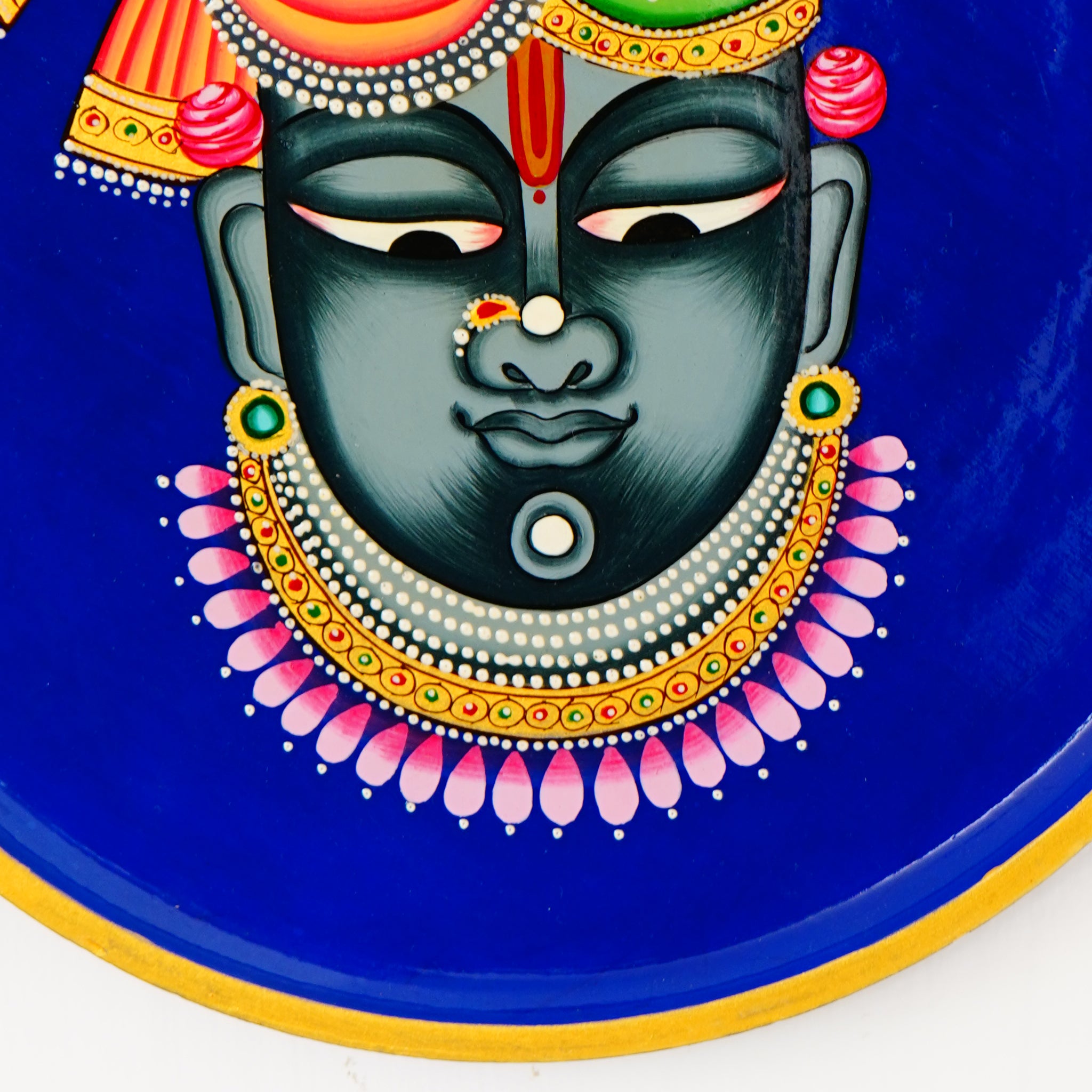 Hand-Painted Shrinathji Wall Plate Divine Art for Home & Worship - Blue