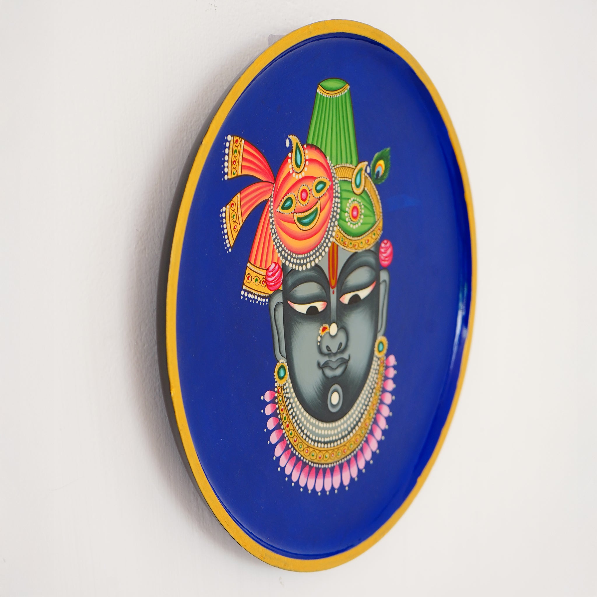 Hand-Painted Shrinathji Wall Plate Divine Art for Home & Worship - Blue