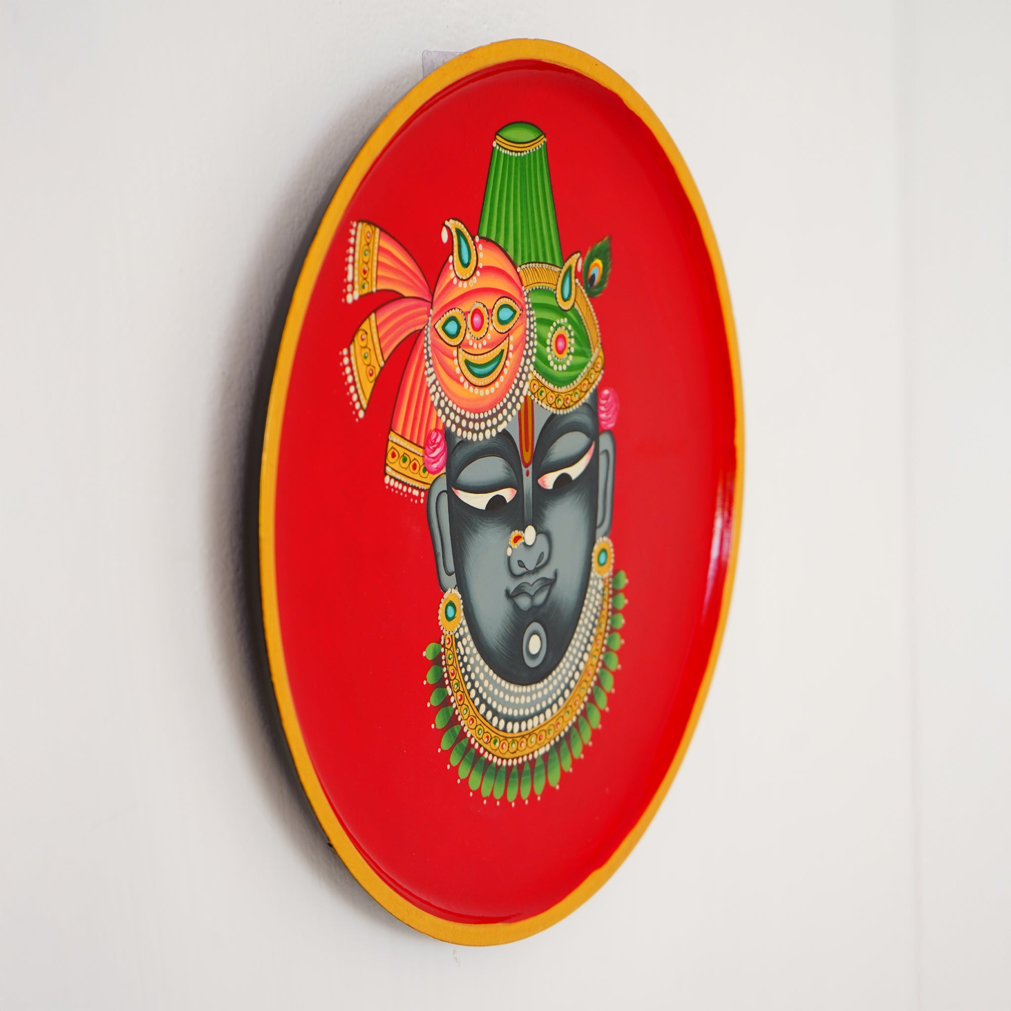 Hand-Painted Shrinathji Pichwai Wall Plate - Red