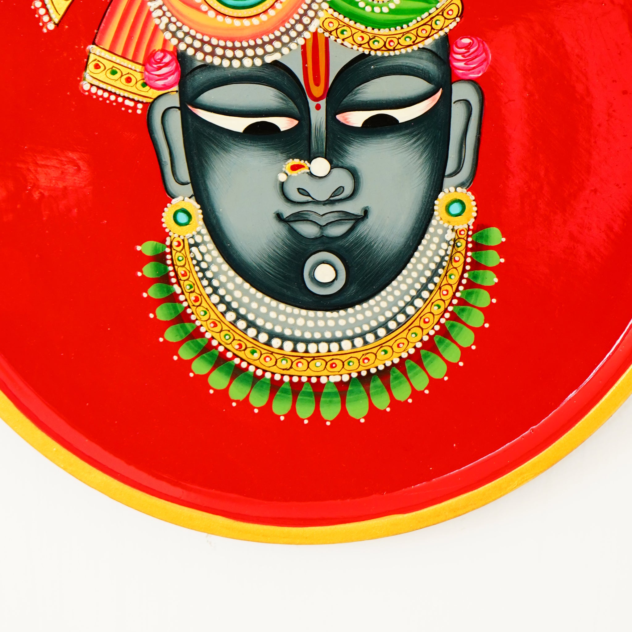 Hand-Painted Shrinathji Pichwai Wall Plate - Red