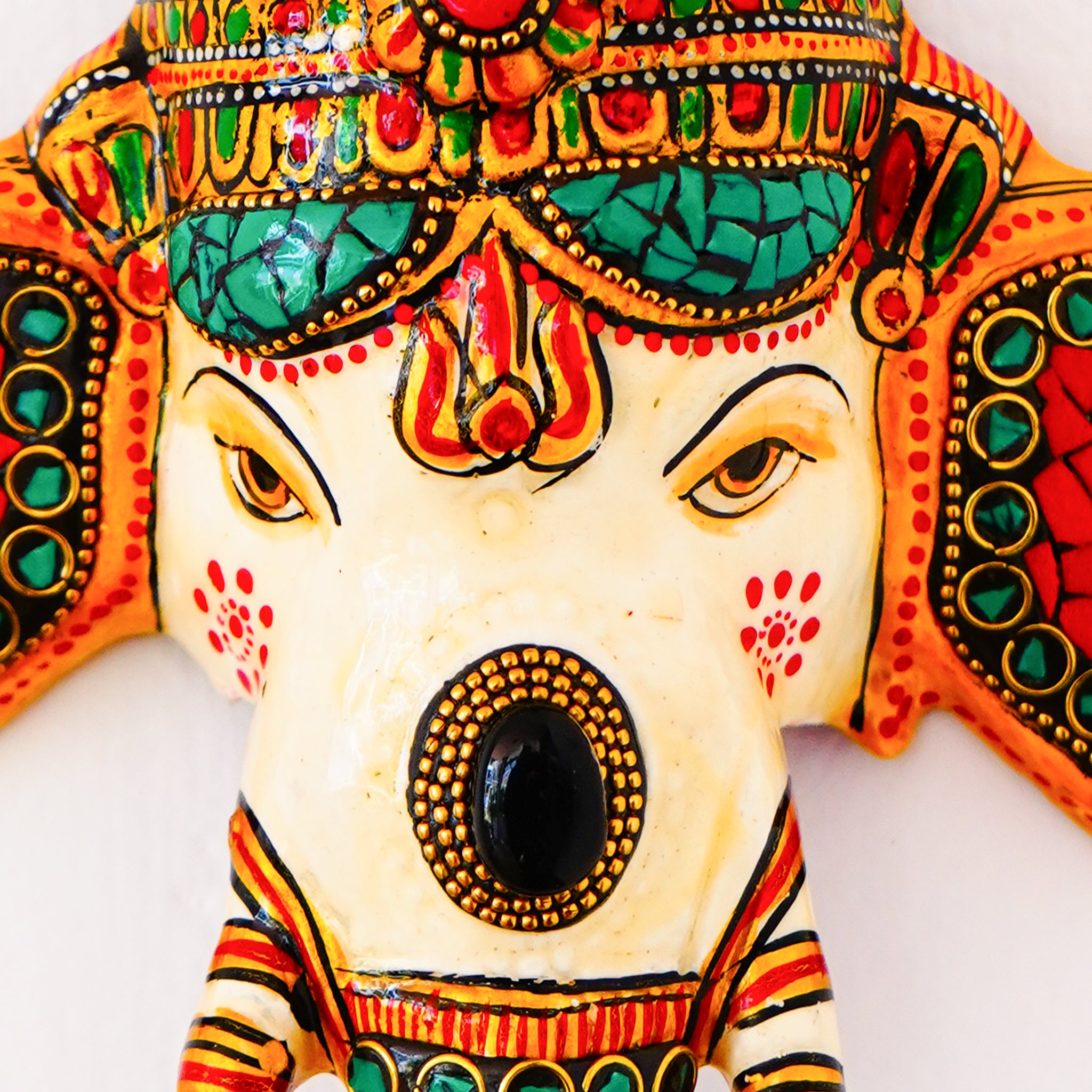 Exquisite Hand-Painted White Ganesha Figurine Wall Decor with Intricate Stone Work(7 Inch)