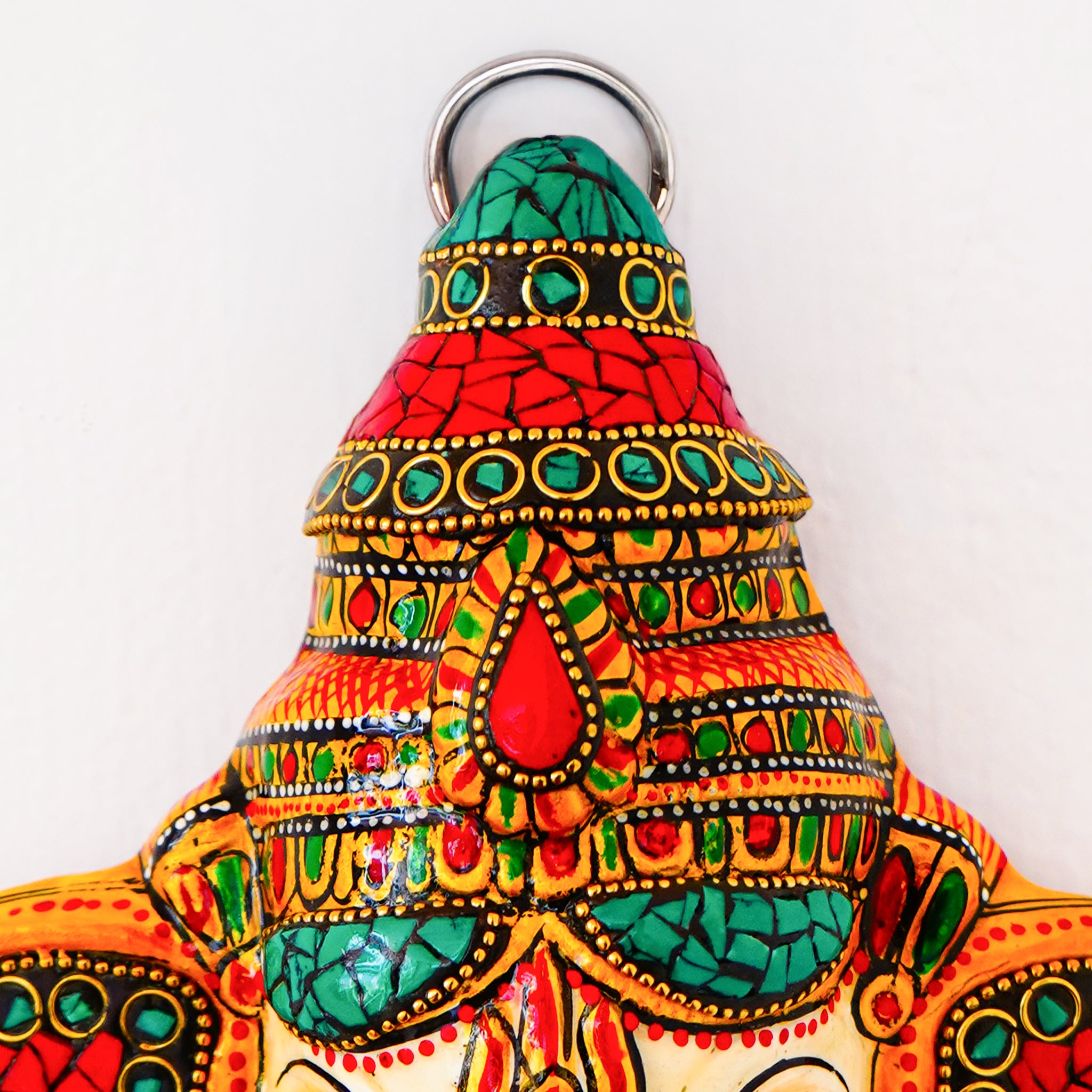 Exquisite Hand-Painted White Ganesha Figurine Wall Decor with Intricate Stone Work(7 Inch)