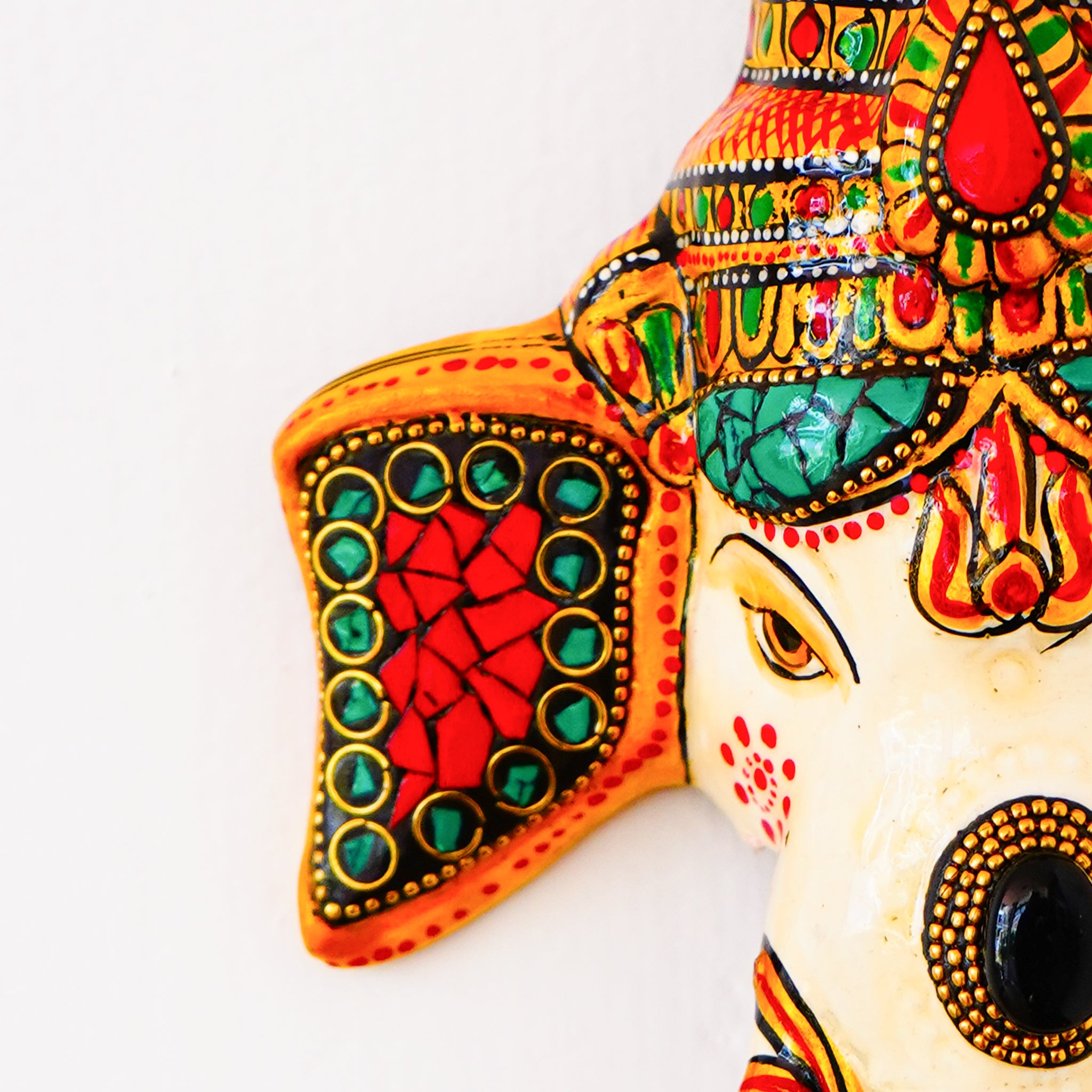 Exquisite Hand-Painted White Ganesha Figurine Wall Decor with Intricate Stone Work(7 Inch)