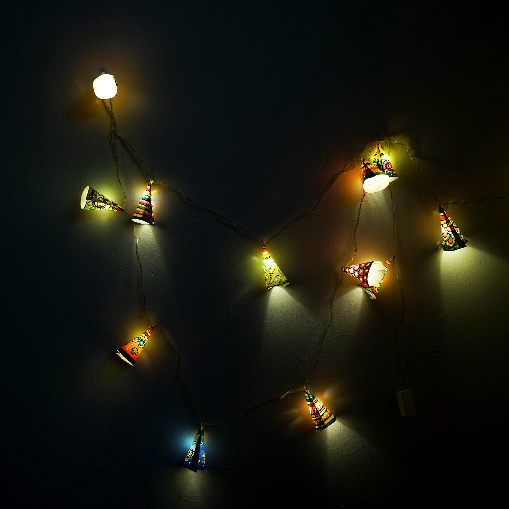 Handcrafted Conical String Lights  Hand-Painted Festive Fairy Lights for Diwali