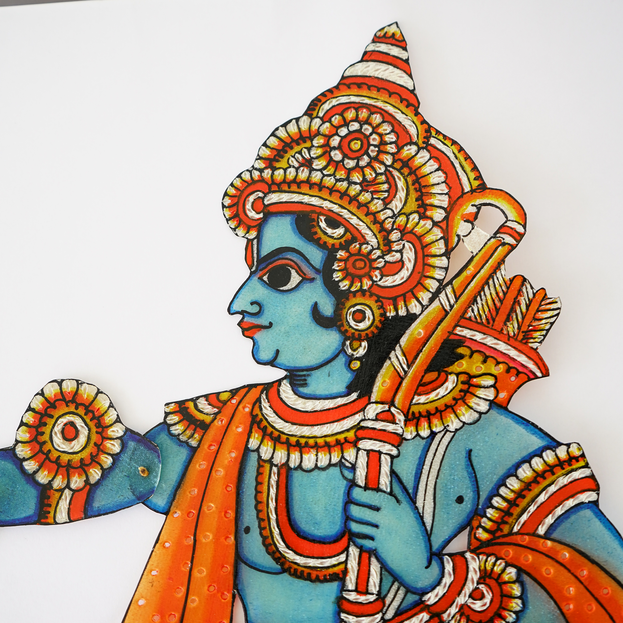 Handcrafted Andhra Leather Rama Shadow Puppet Tholu Bommalata Traditional Indian Home & Diwali Decor