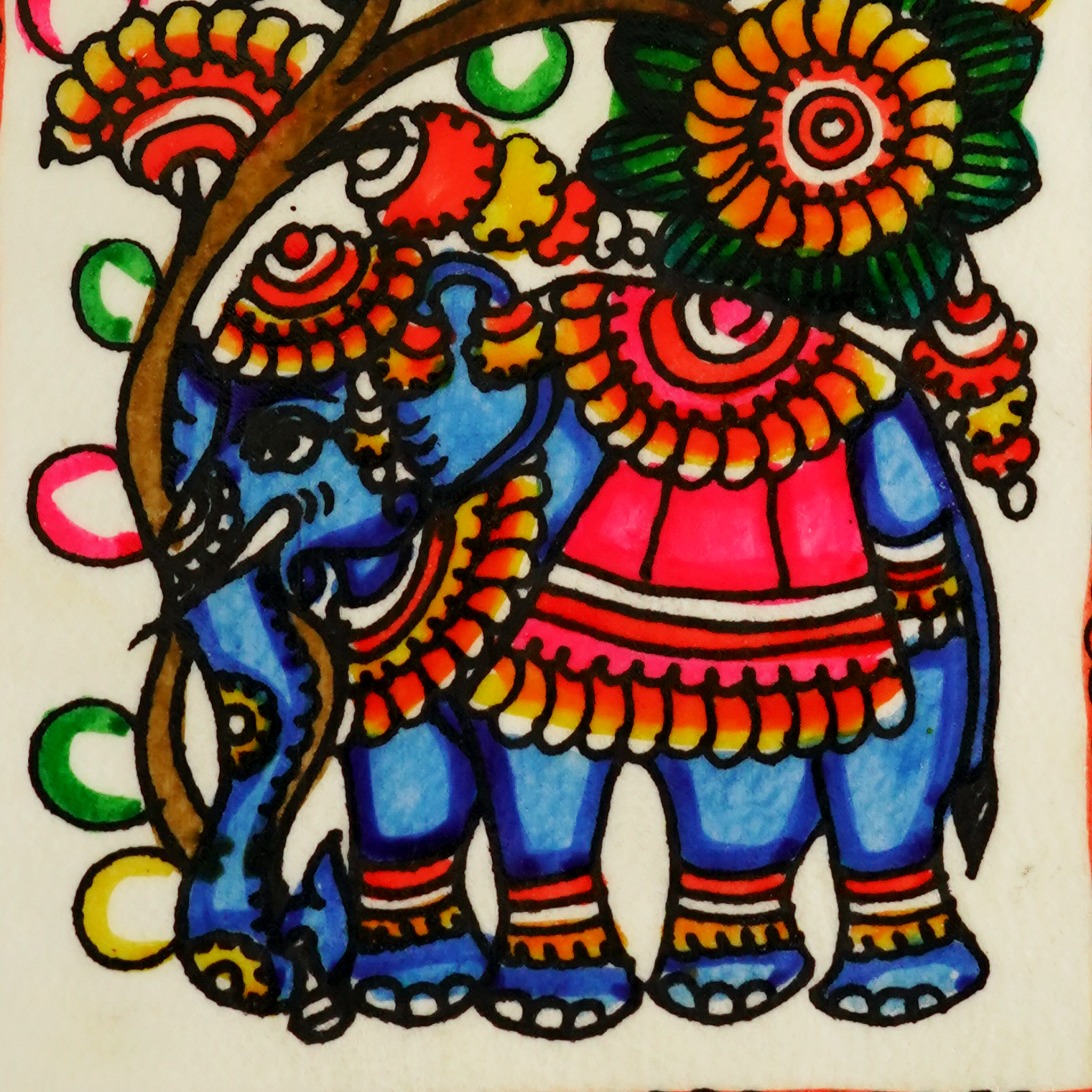 Hand-Painted Elephant Folk Art Painting & Hanuman Magnet Gift Set