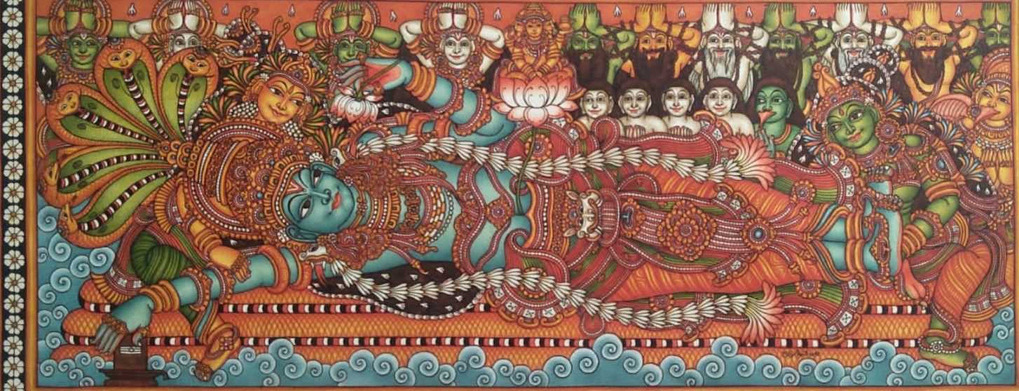 Ananthasayanam-Sree Padmanabha Kerala Mural Painting-Made to Order(48 in X 24 in)