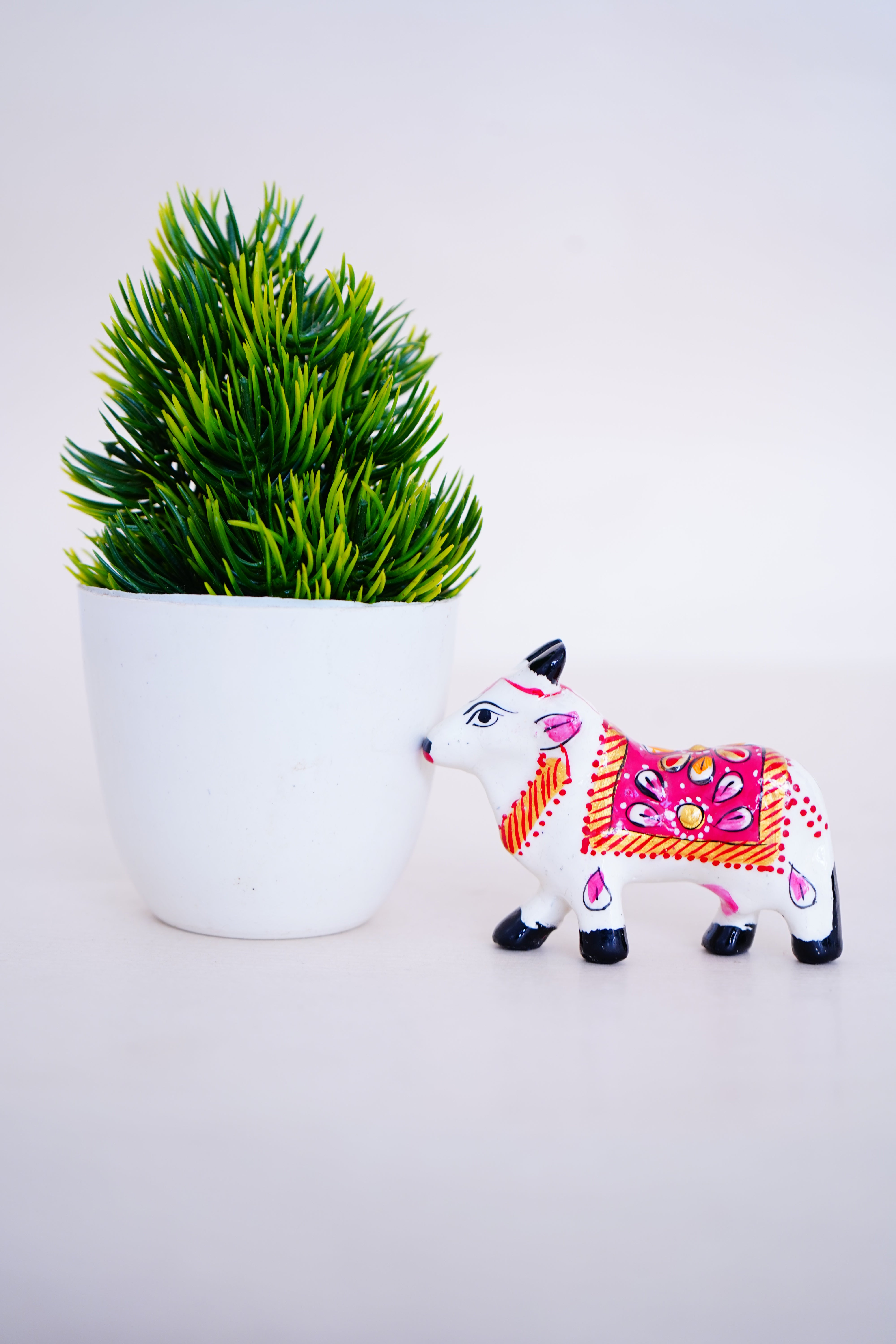 Elegant Handcrafted Meenakari Design Cow Statue White