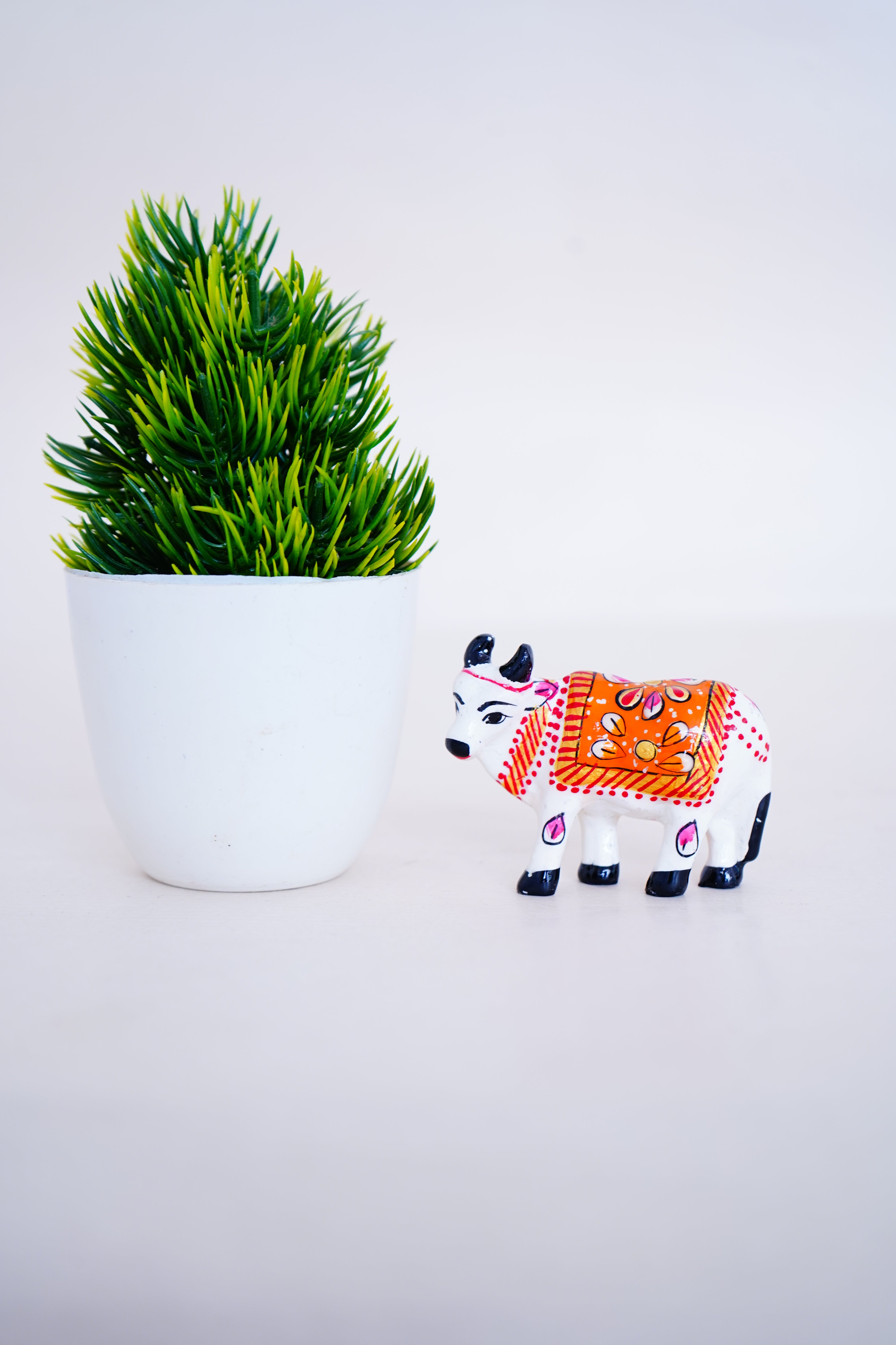 Elegant Handcrafted Meenakari Design Cow Statue White