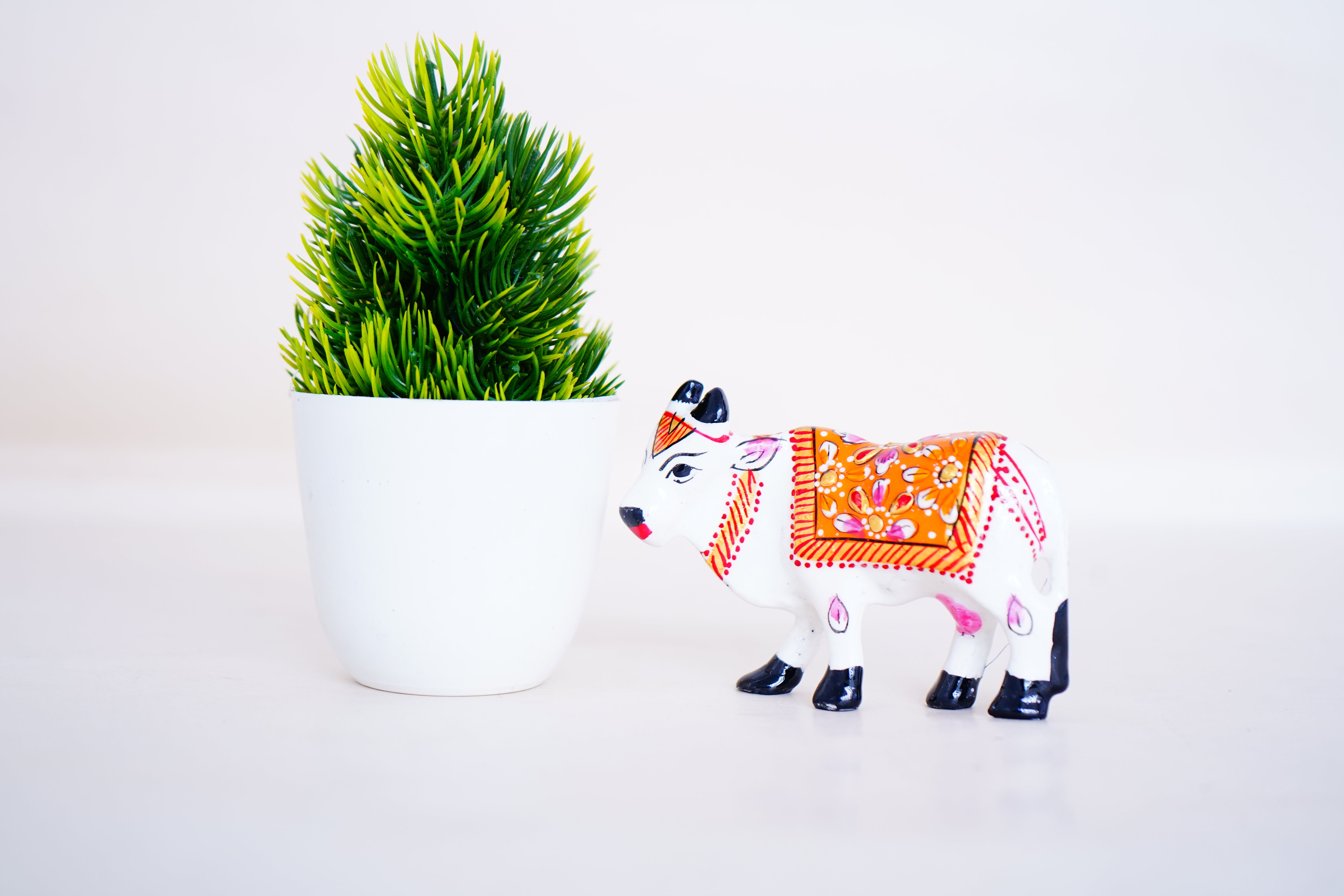 Elegant Handcrafted Meenakari Design Cow Statue White