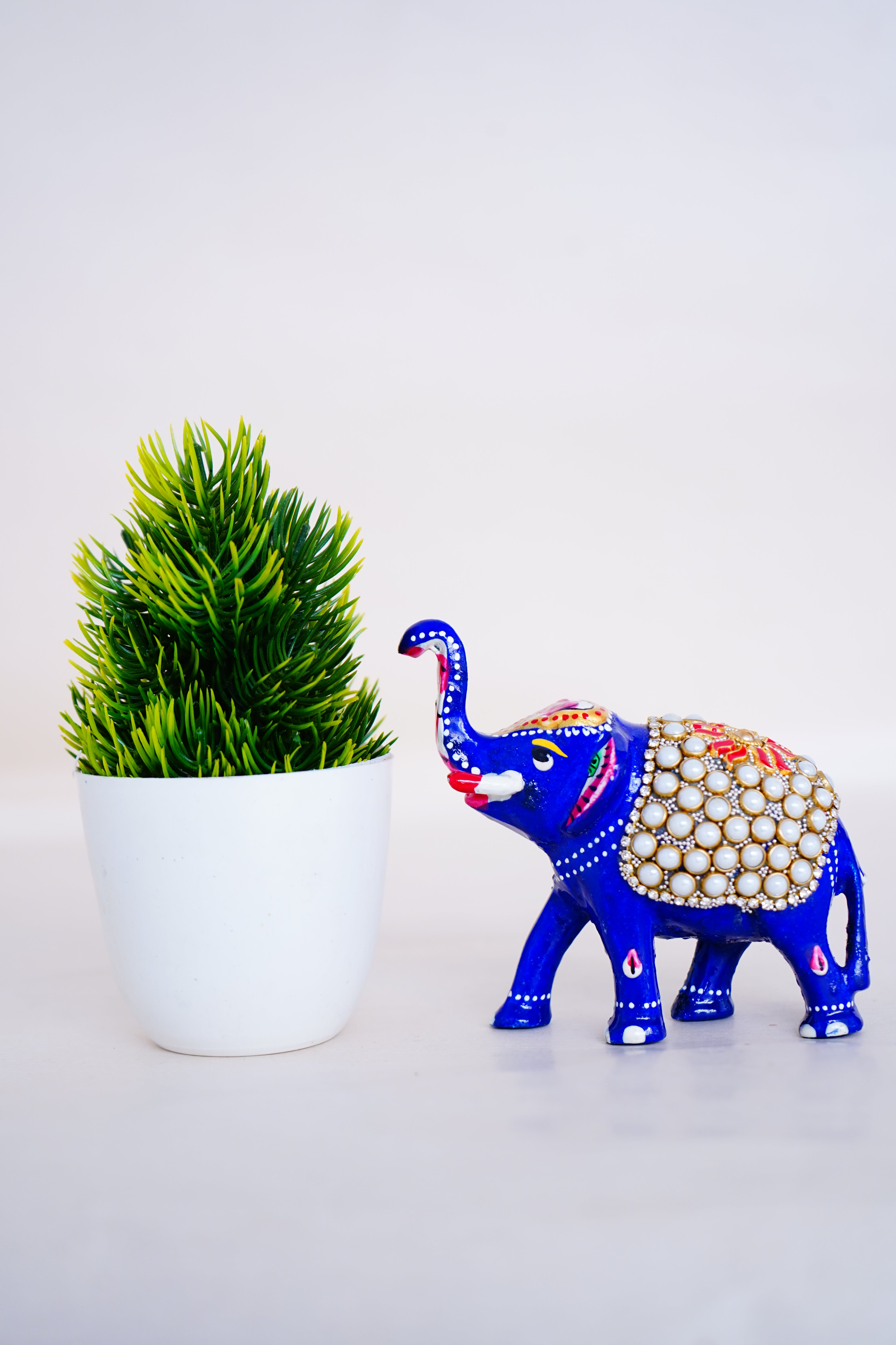 Elegant Handcrafted Meenakari Design Elephant Beaded Statue Blue