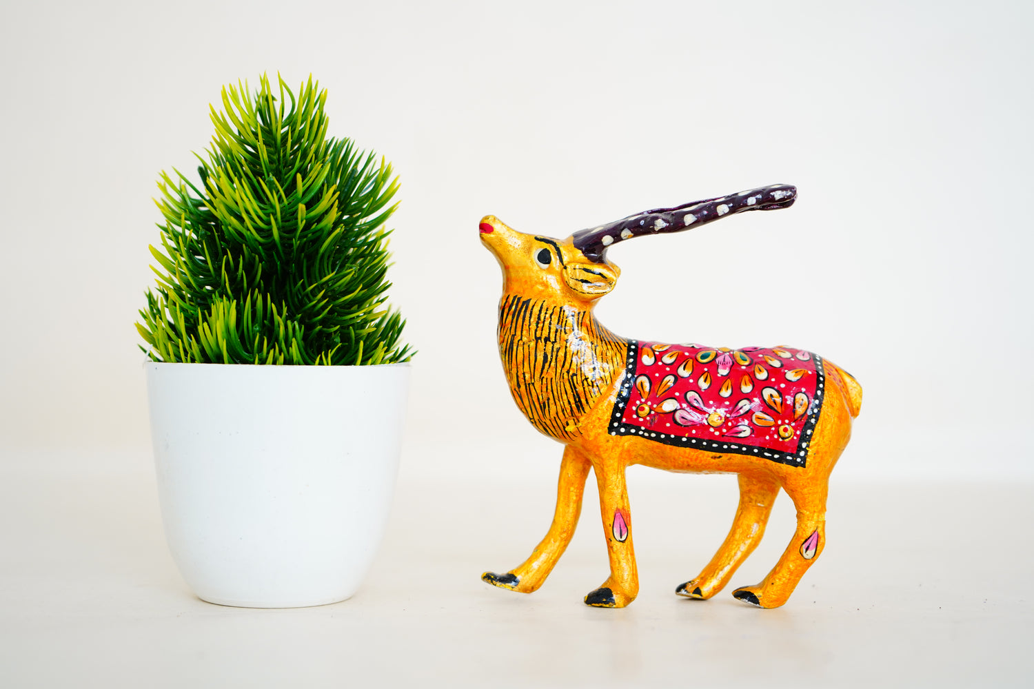 Handcrafted Meenakari Deer Statue - Yellow Enamel Work Home Decor - Culturati