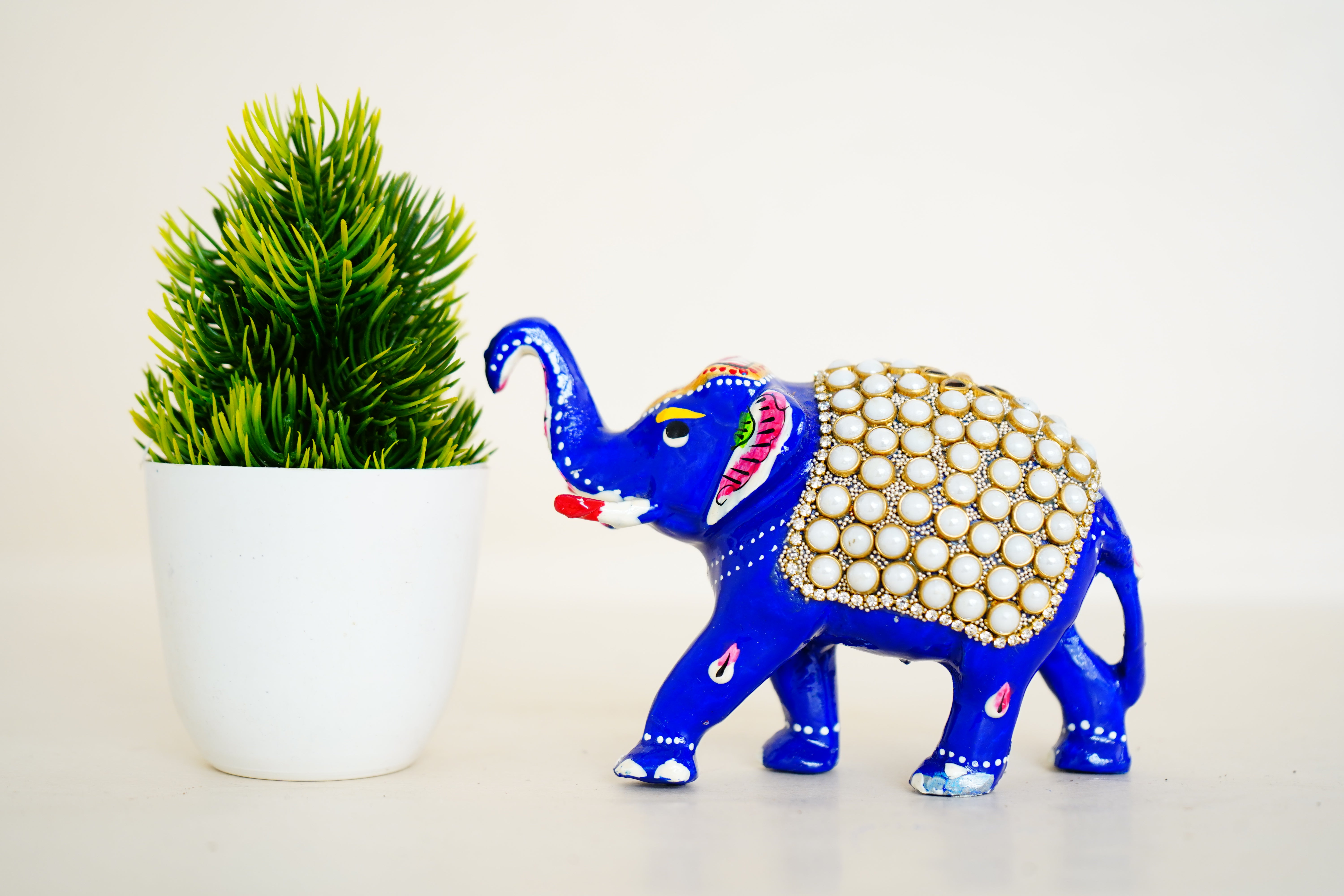 Elegant Handcrafted Meenakari Design Elephant Statue Blue