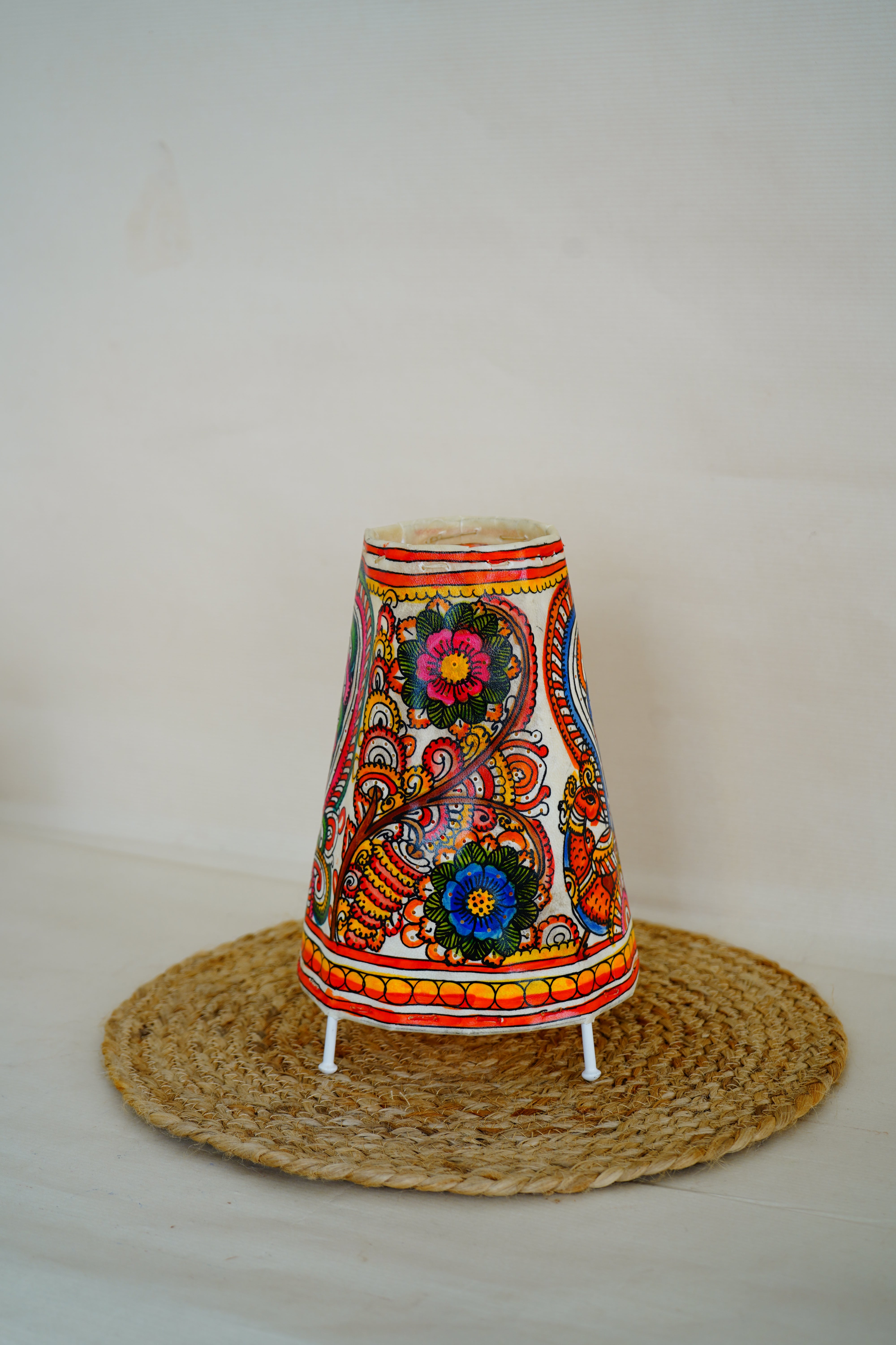 Andhra Leather Craft Multi-colour Lamp with Peacock Design