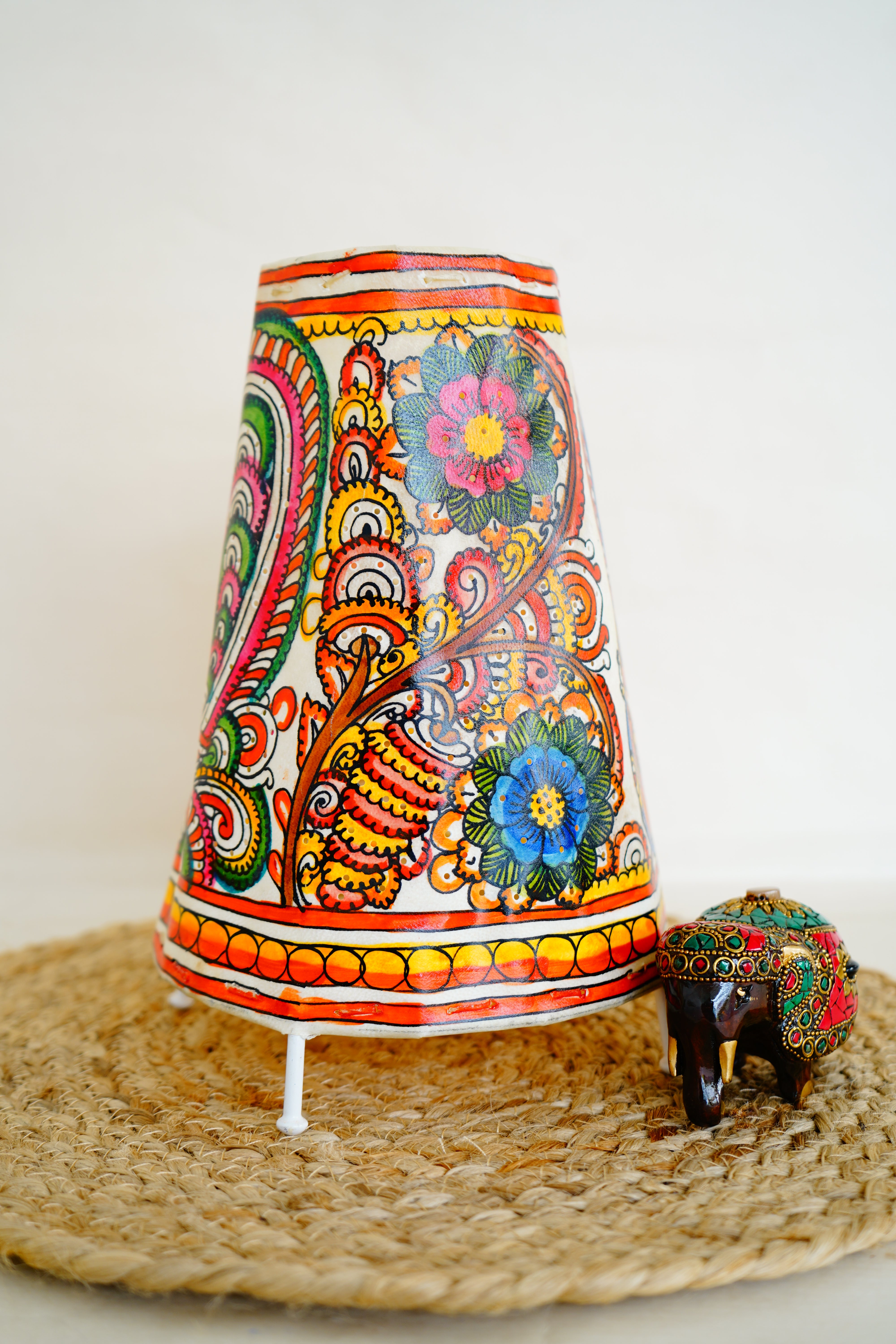 Andhra Leather Craft Multi-colour Lamp with Peacock Design