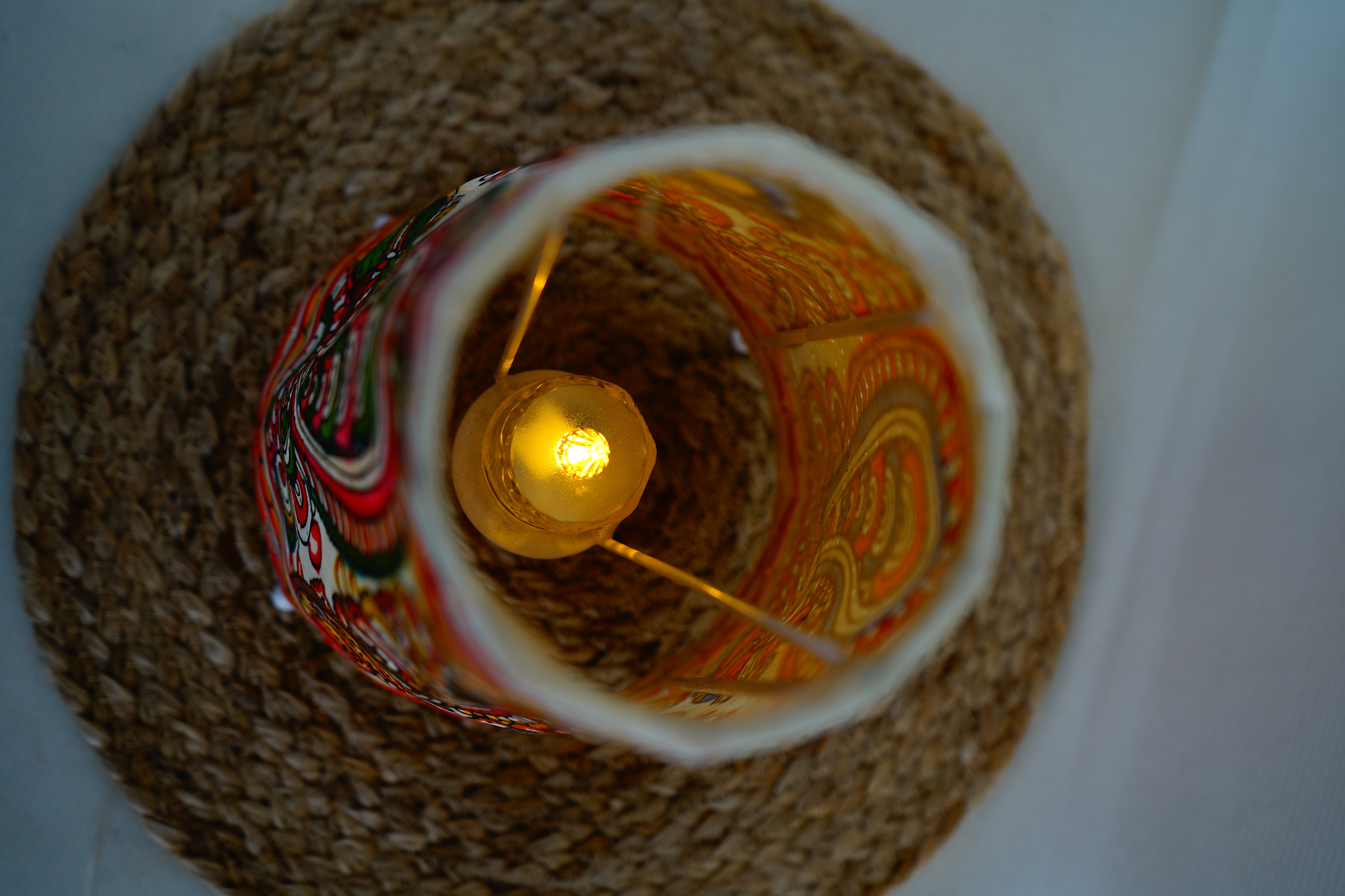 Andhra Leather Craft Multi-colour Lamp with Peacock Design