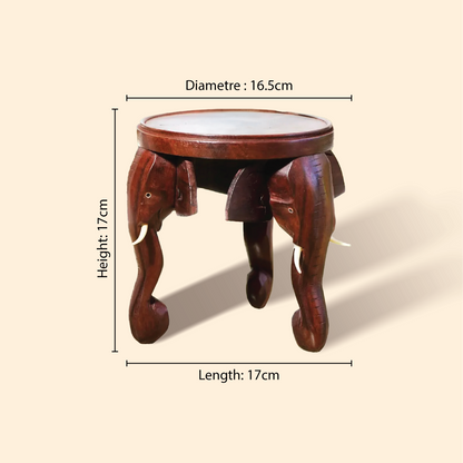 Traditional Three-Headed Wooden Elephant Stool