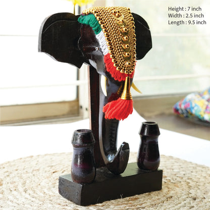 Handcrafted Pooram Elephant Pen Stand with Nettipattam