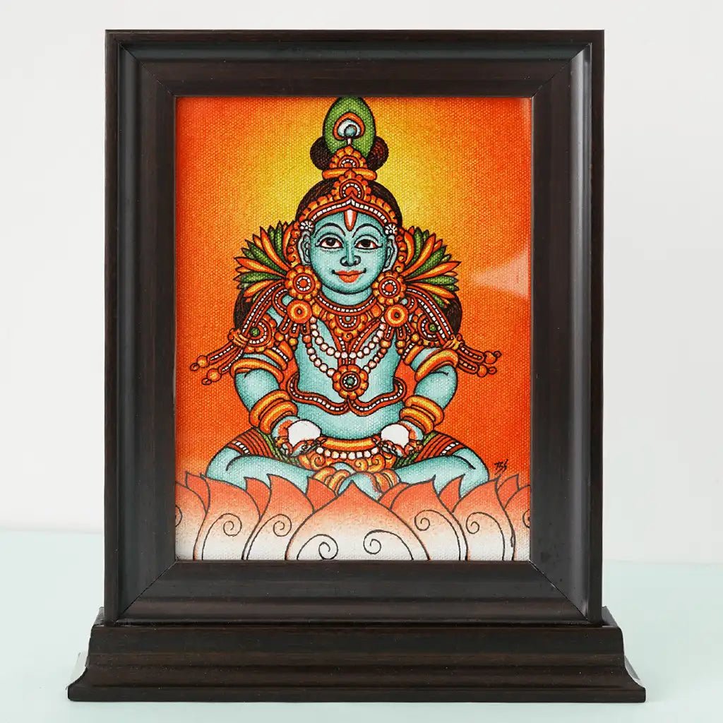 Handcrafted Divine Bala Krishna Frame Traditional Kerala Mural Table Top Decor - Culturati