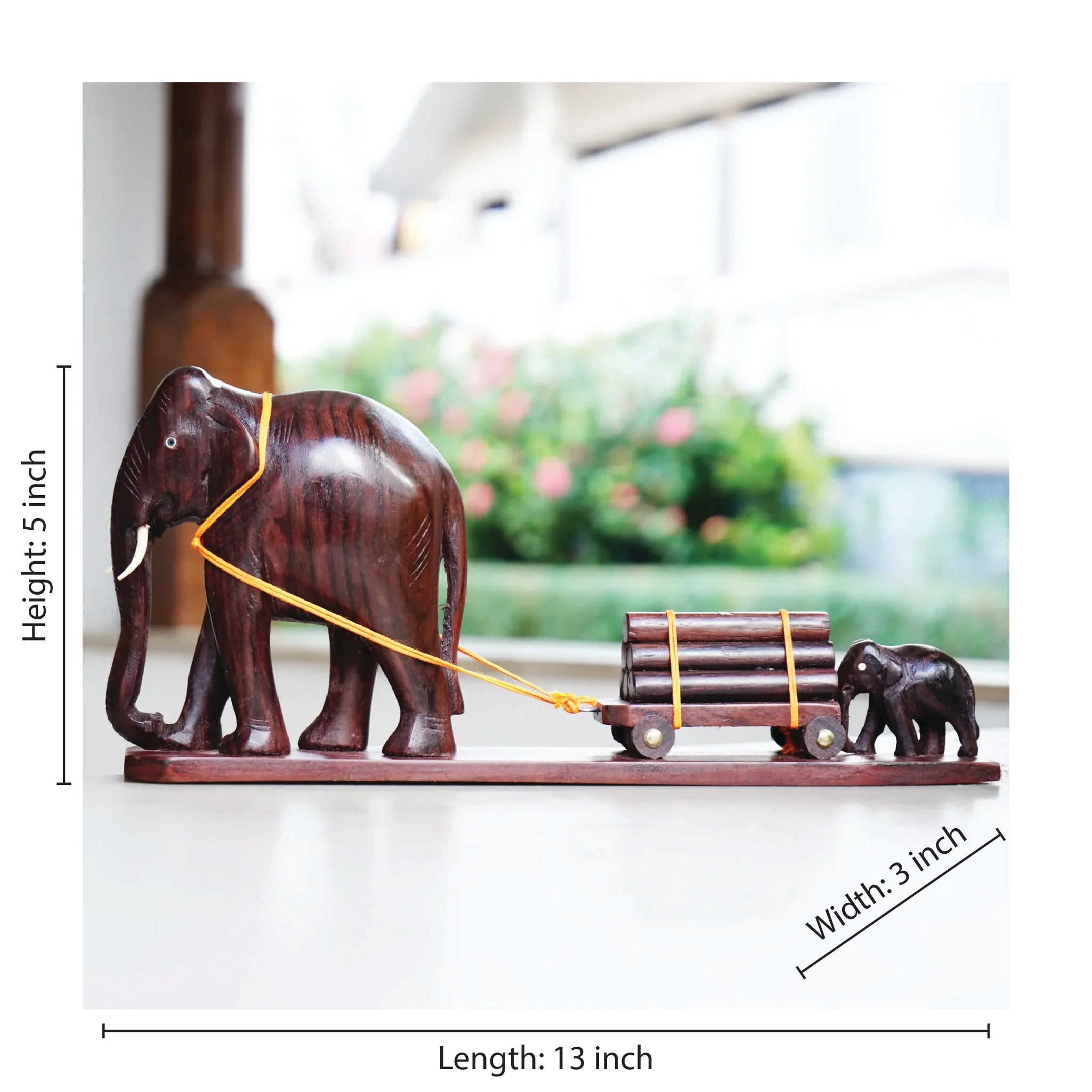 Handcrafted Rose Wood Elephant Cart