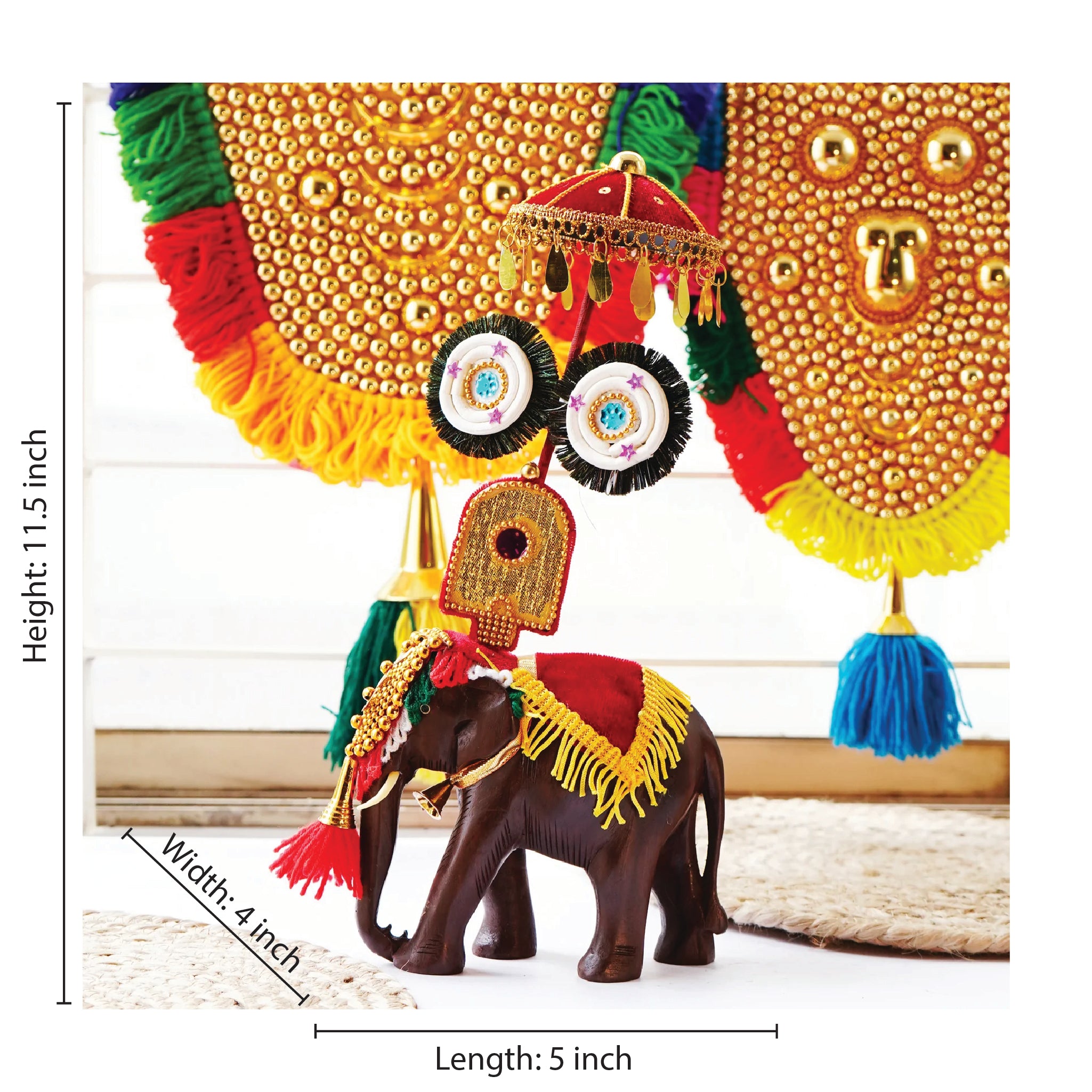 Handcrafted Wooden Pooram Elephant with Umbrella