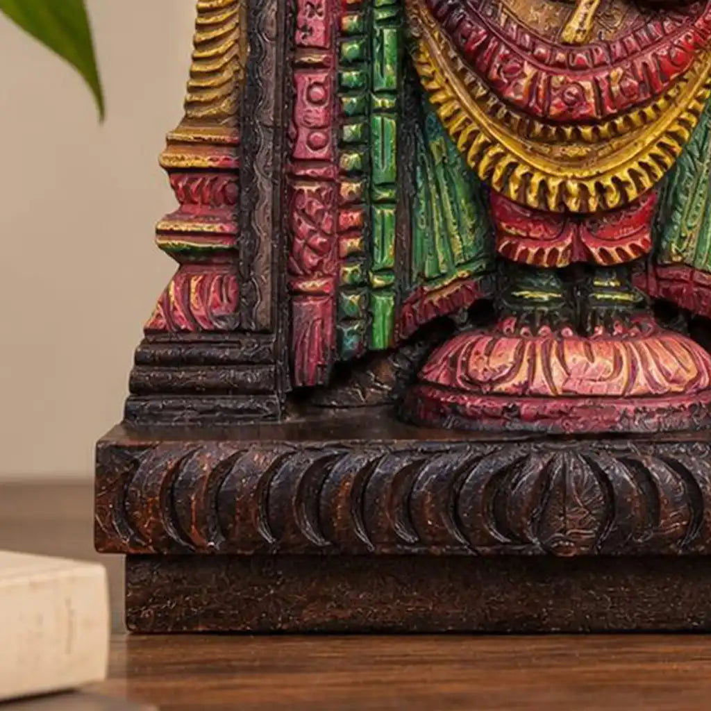 Side view of South Indian temple-style Tirupati Balaji wooden wall panel
