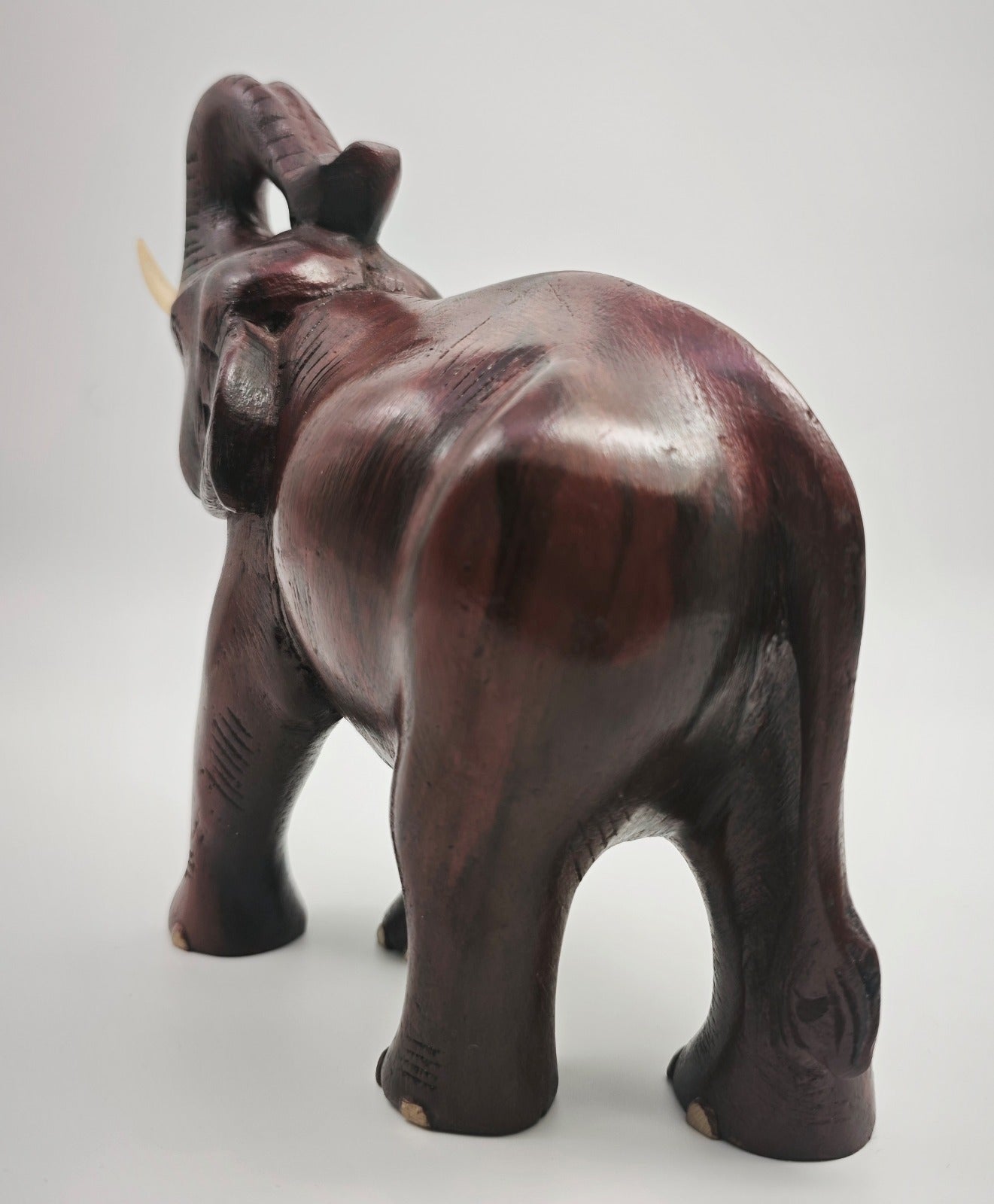Handcrafted Rosewood Plain Elephant Trunk up Sculpture - Culturati