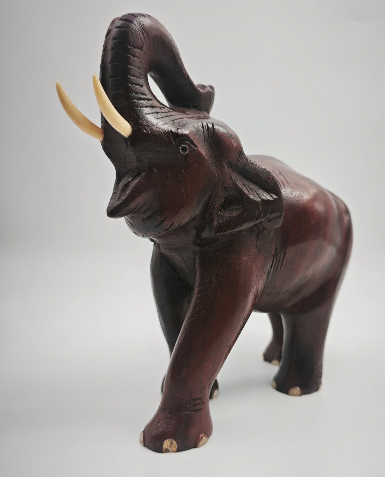 Handcrafted Rosewood Plain Elephant Trunk up Sculpture - Culturati