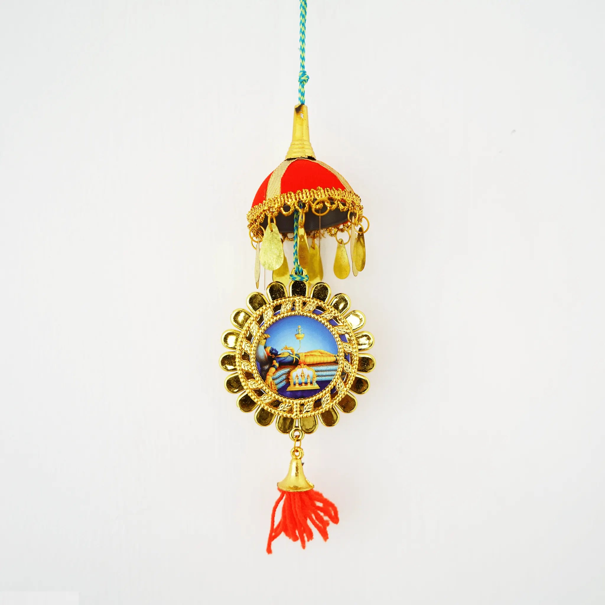 Ganesha and Padmanabhaswamy Dual Sided Car Hanging Temple Umbrella (Pack of 2) - Culturati
