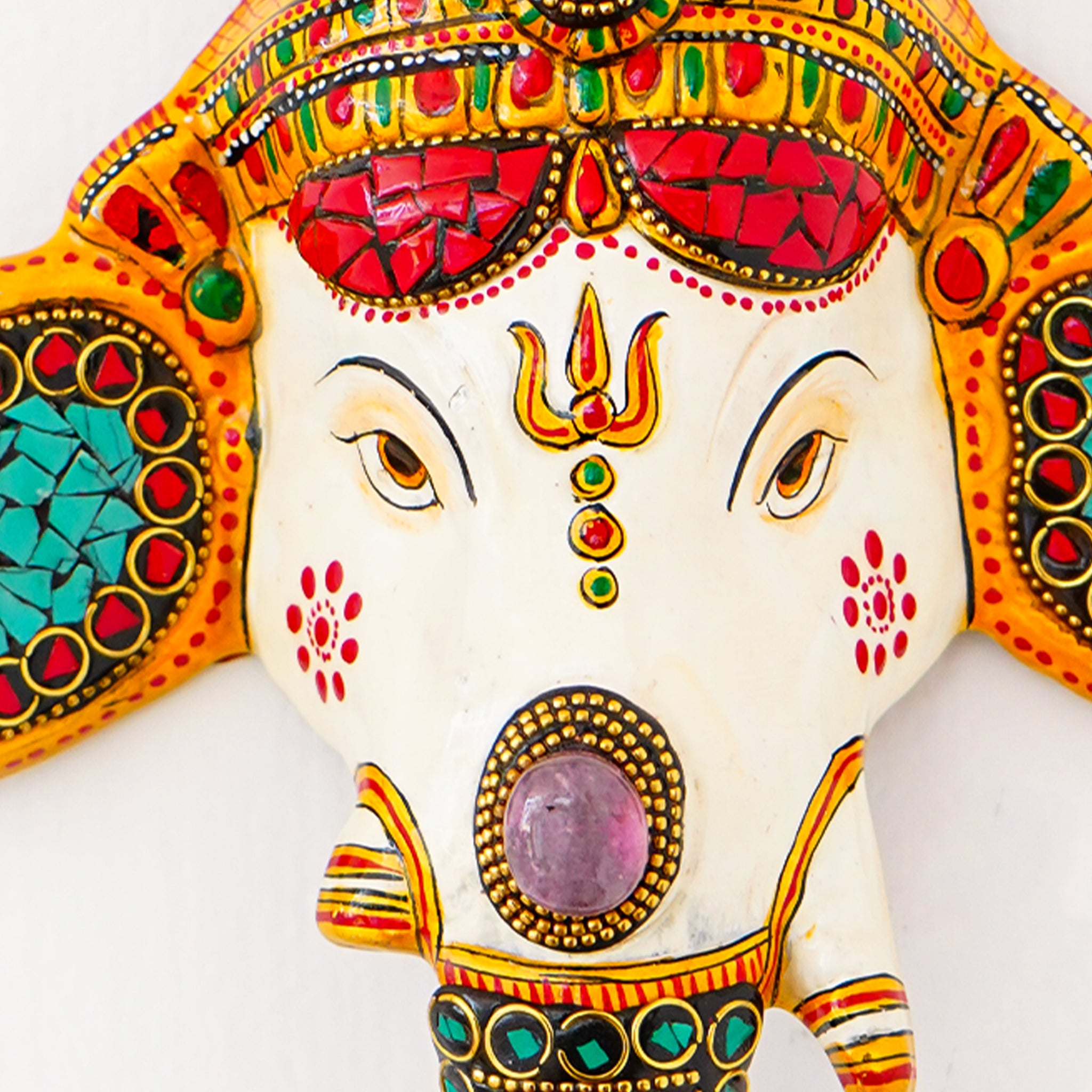 Exquisite Hand-Painted White Ganesha Figurine Wall Decor with Intricate Stone Work(9 Inch)