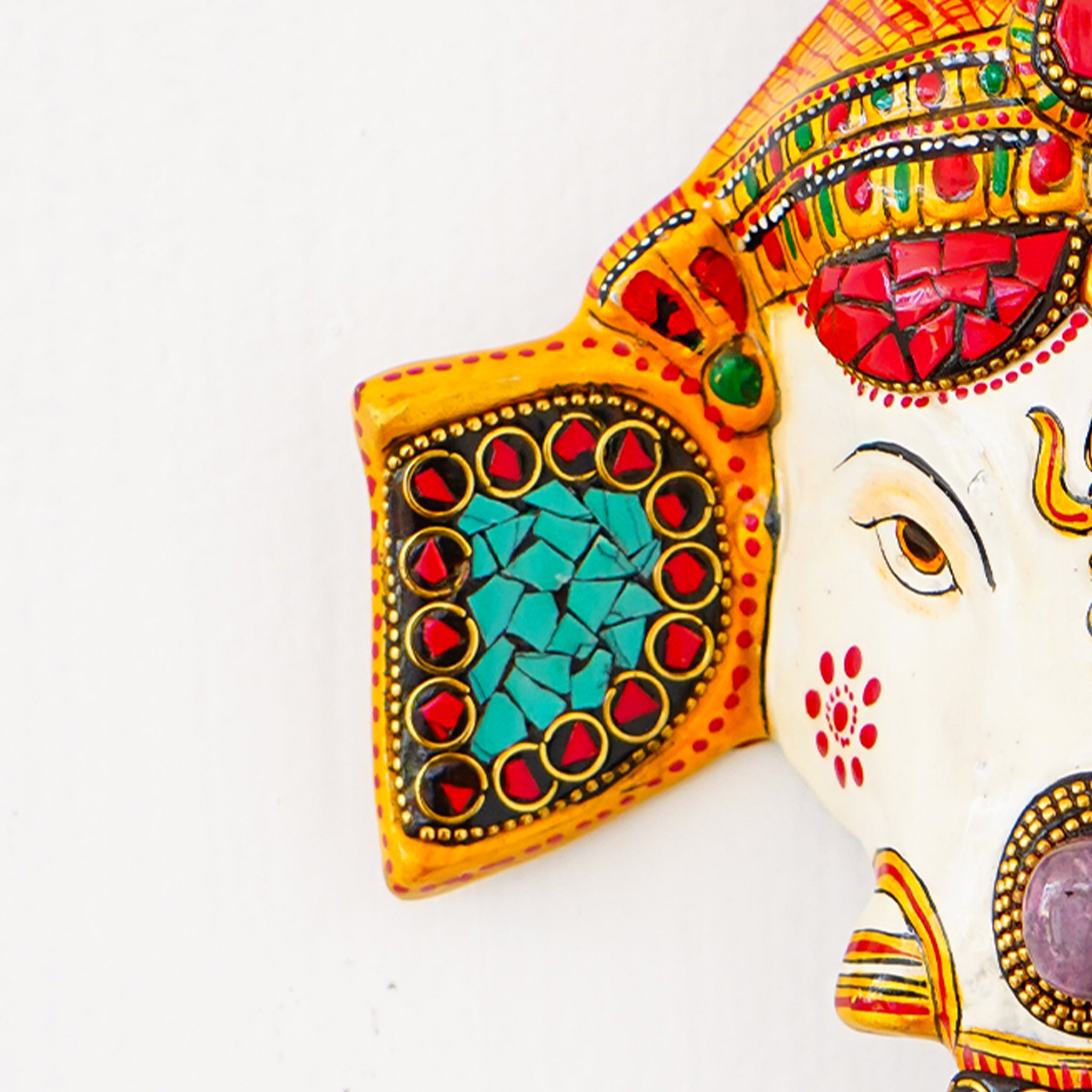 Exquisite Hand-Painted White Ganesha Figurine Wall Decor with Intricate Stone Work(9 Inch)