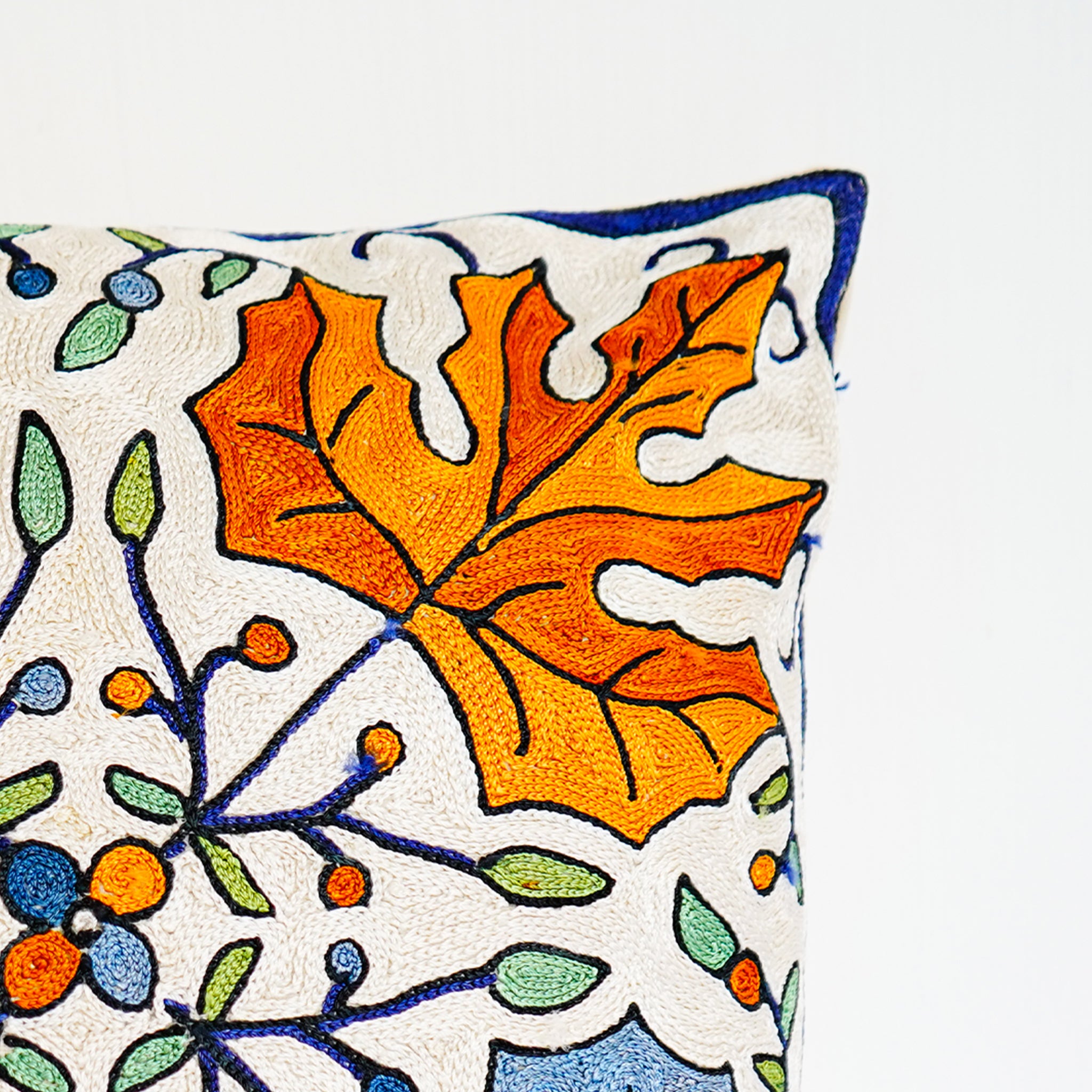 Handcrafted Kashida Embroidered Cushion Cover Chain Stitch Design(Set of 2)