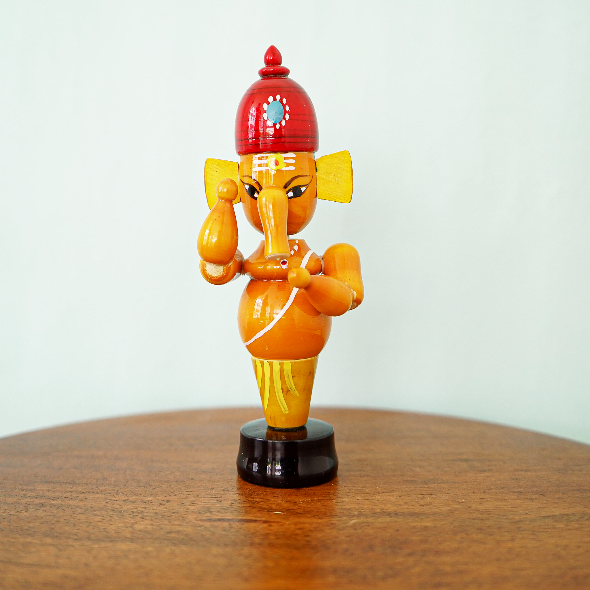 Handcrafted  Etikoppaka Wooden Ganesha Idol with Diya Shaped Holder,Tealight Candle | Diwali Gift