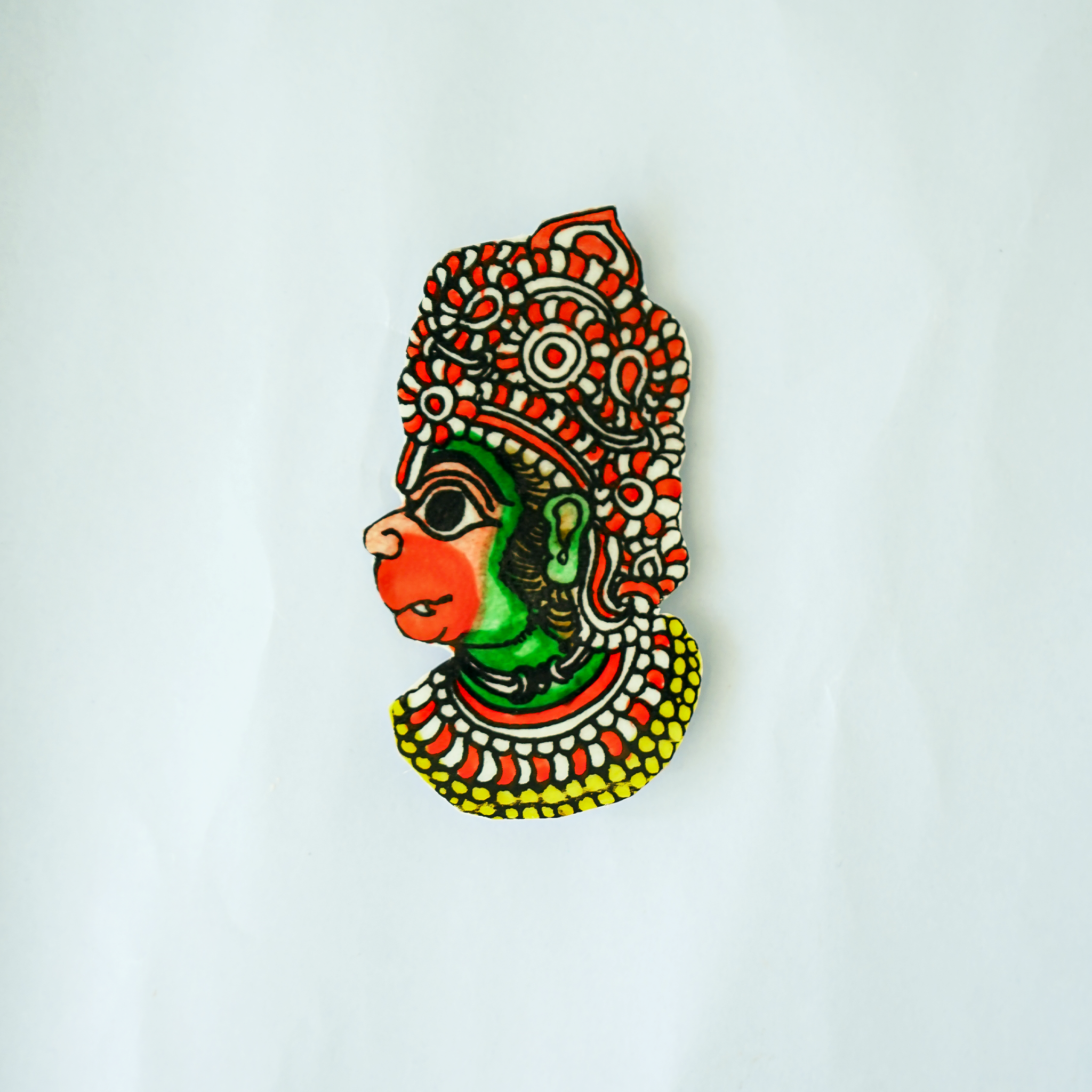 Hand-Painted Elephant Folk Art Painting & Hanuman Magnet Gift Set