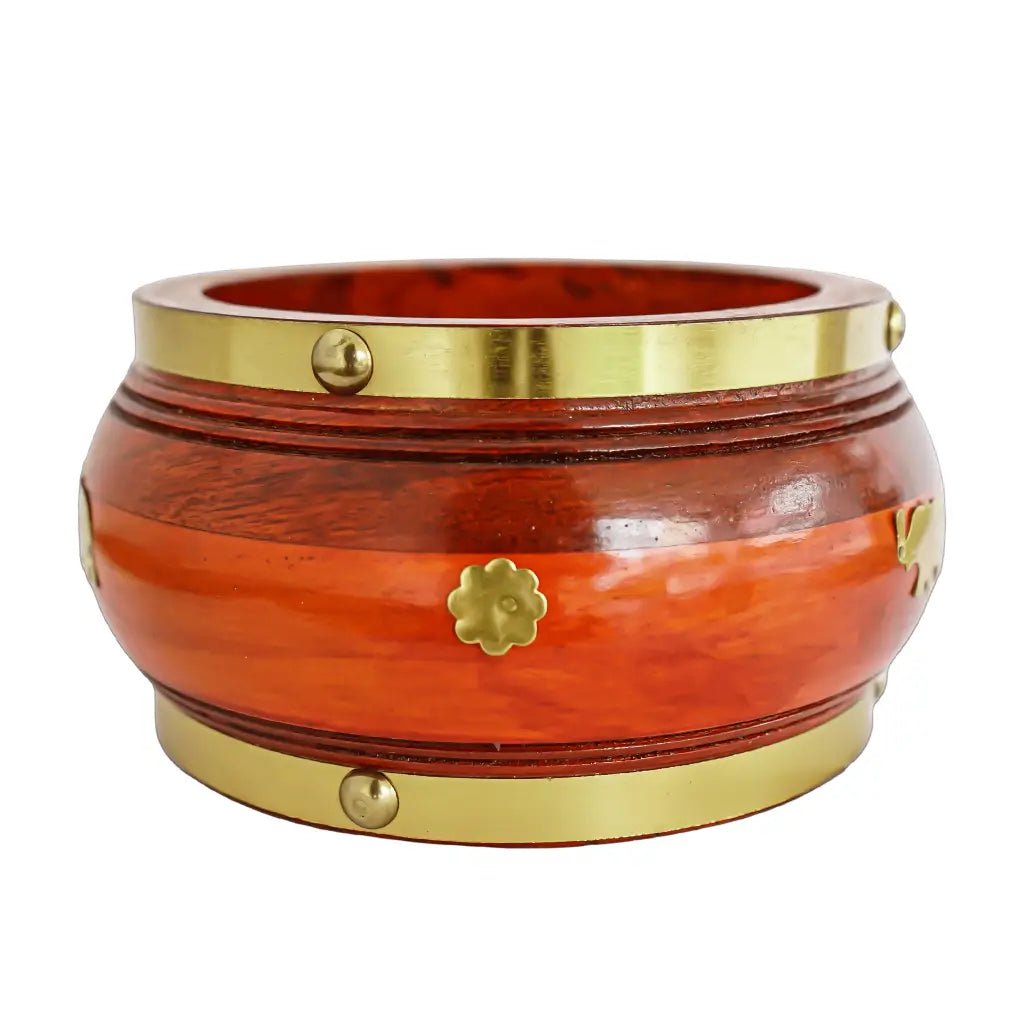 Handcrafted Kerala Naazhi – Traditional Wood & Brass Measuring Vessel ...