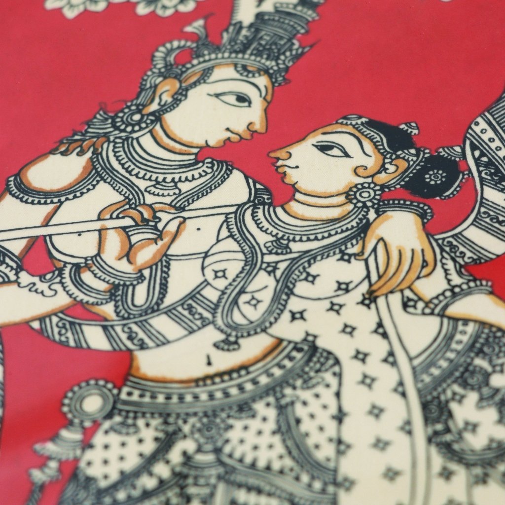 Pathra Background Image Pattachitra Radha Krishna Red Backdrop Floral Border - Culturati