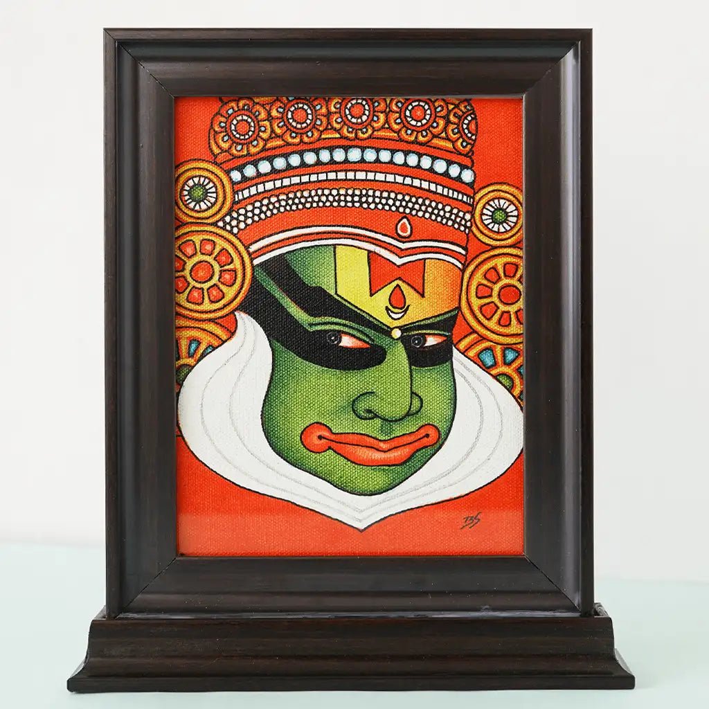 Handcrafted Vibrant Kathakali Frame – Traditional Kerala Mural Table Top Decor - Culturati