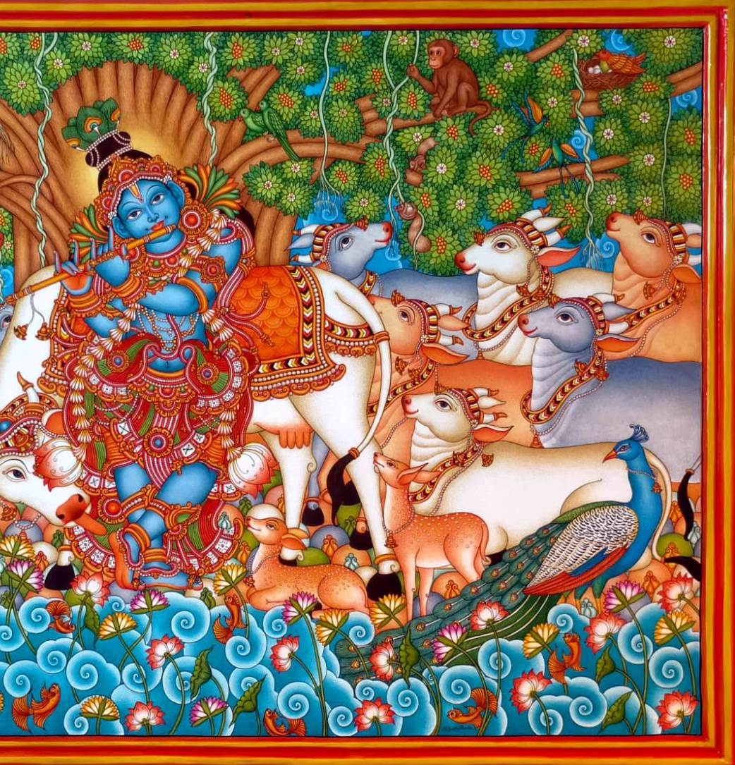 Kerala Mural Art Painting Venugopalam - Krishna with Flute