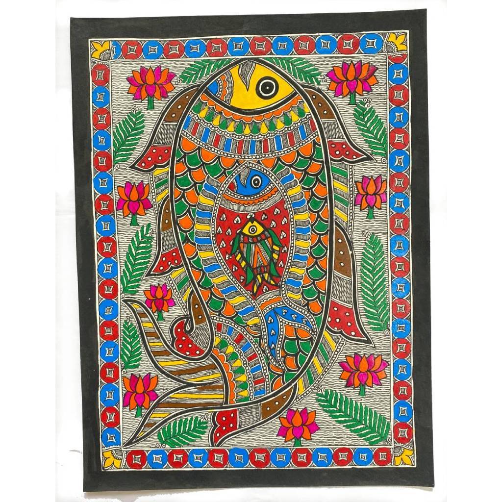 Handpainted Madhubani Folk Art - Matsya The First Avatar - Made to Order - Culturati