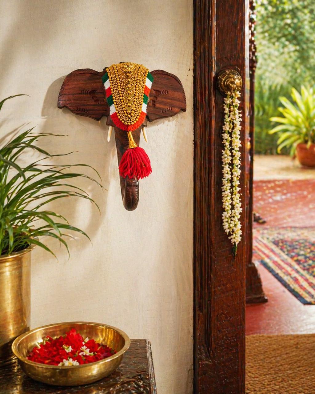 Elephant Pooram Head Wall Decor – Handcrafted Rosewood | Kerala Art - Culturati
