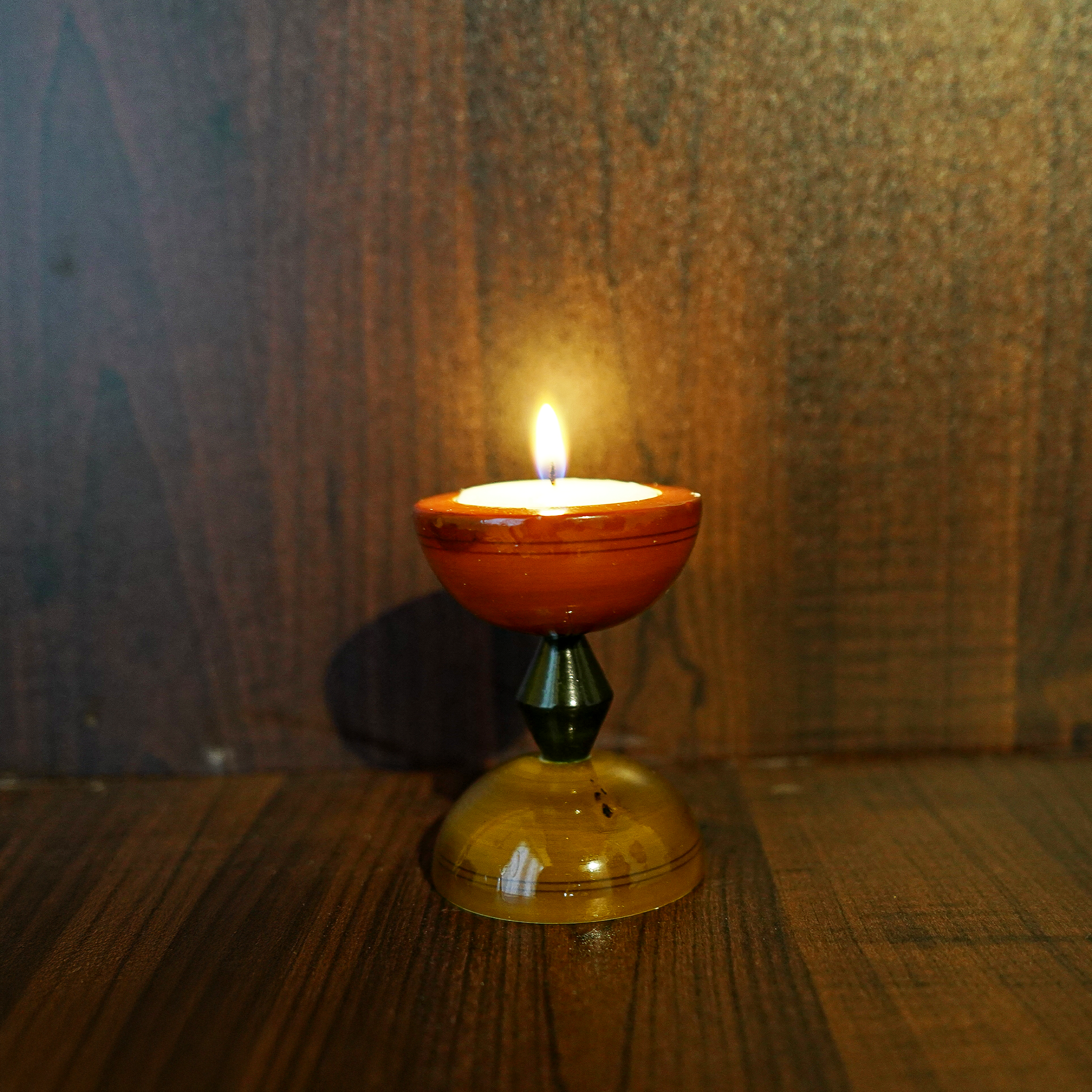 Handcrafted  Etikoppaka Wooden Ganesha Idol with Diya Shaped Holder,Tealight Candle | Diwali Gift