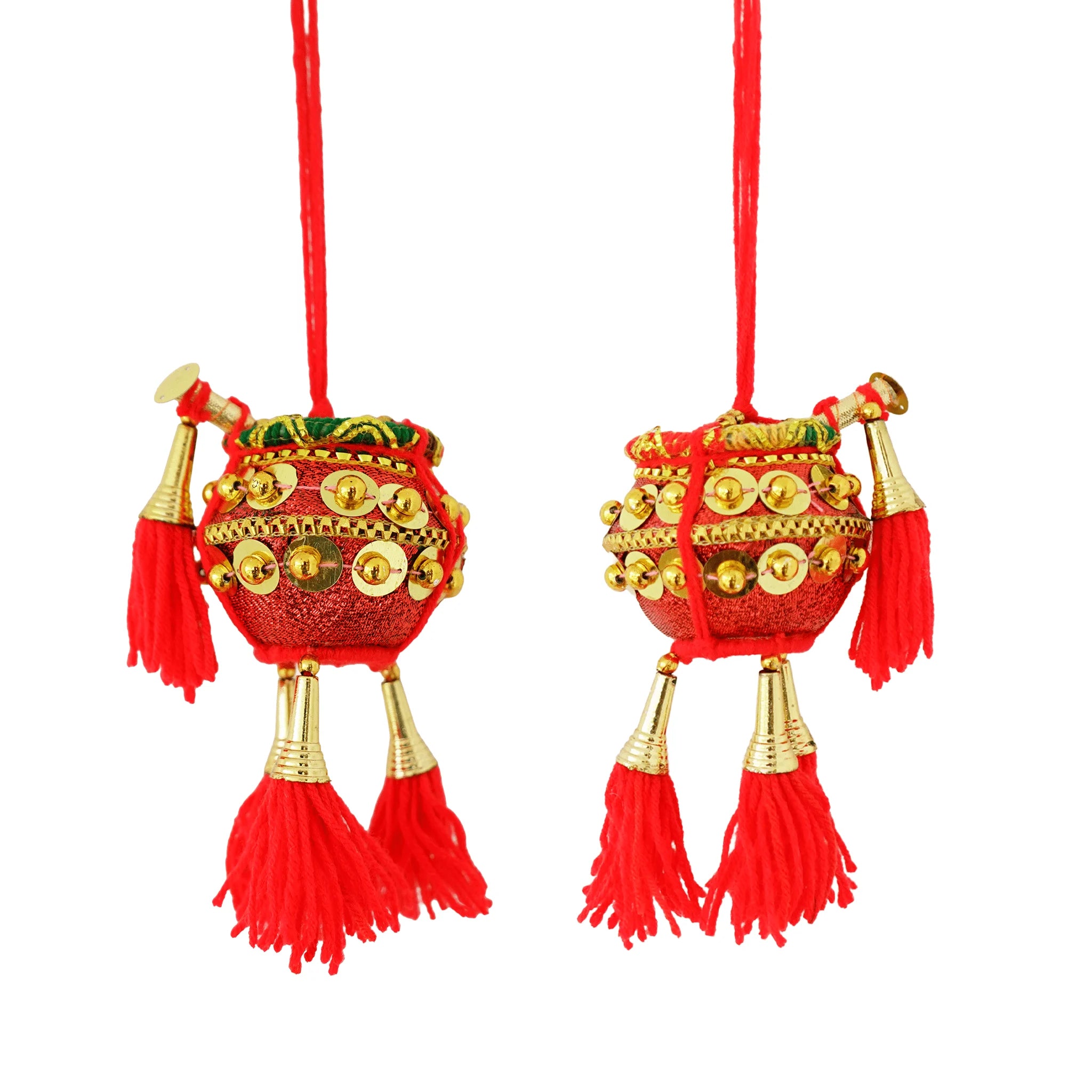 Lord Krishna's Vennaikuddam (Decorative Pot) with Flute Hanging (Pack of 2) - Culturati